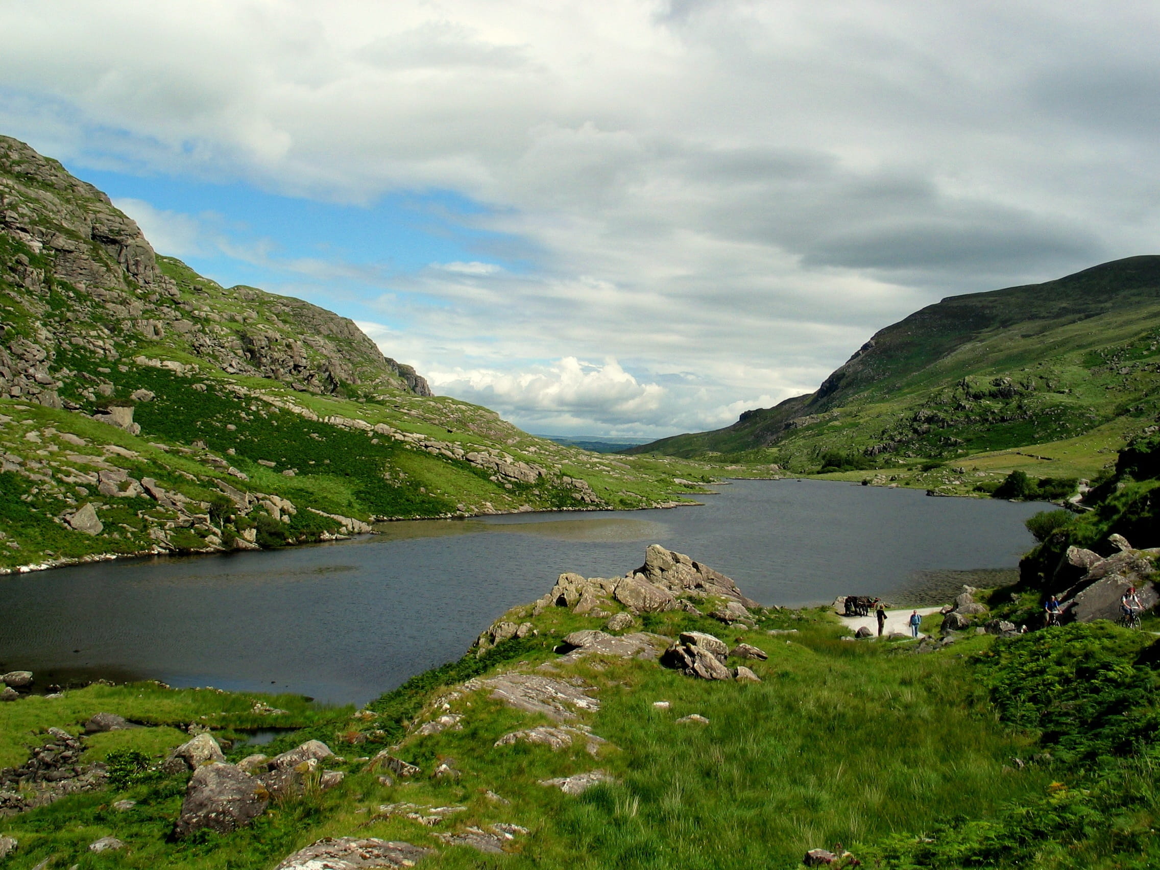 day, mountain, Kerry, lake, Travel, Ireland, natural, idyllic, rock, cloud - sky, environment, green color, scenics - nature, non-urban scene, sky, beauty in nature, HD Wallpaper