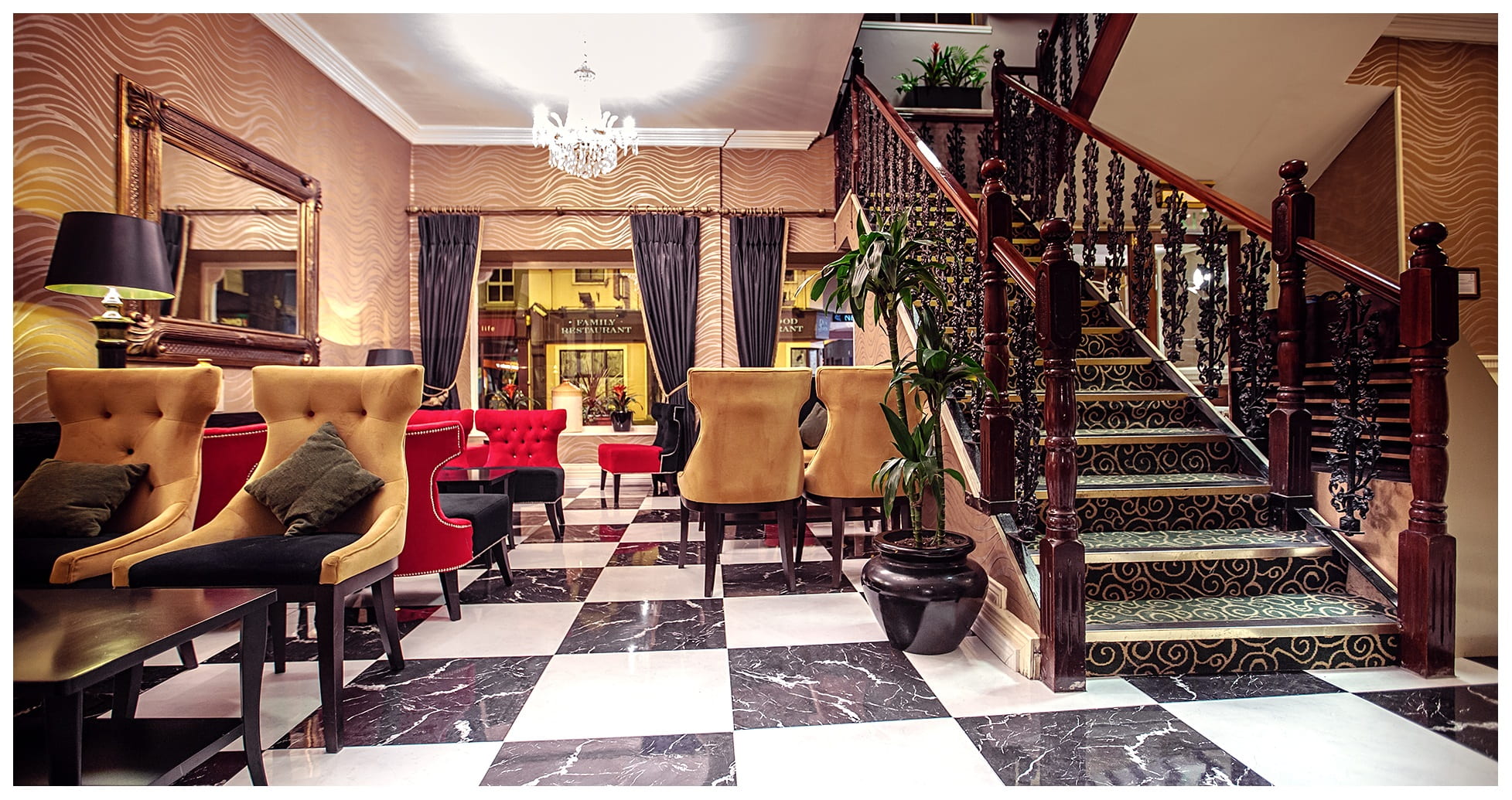 modern, fashion, indoors, tile, wealth, elegance, seat, furniture, architecture, 1080P, hotel, business, arcade, luxury, store, no people, tiled floor, HD Wallpaper