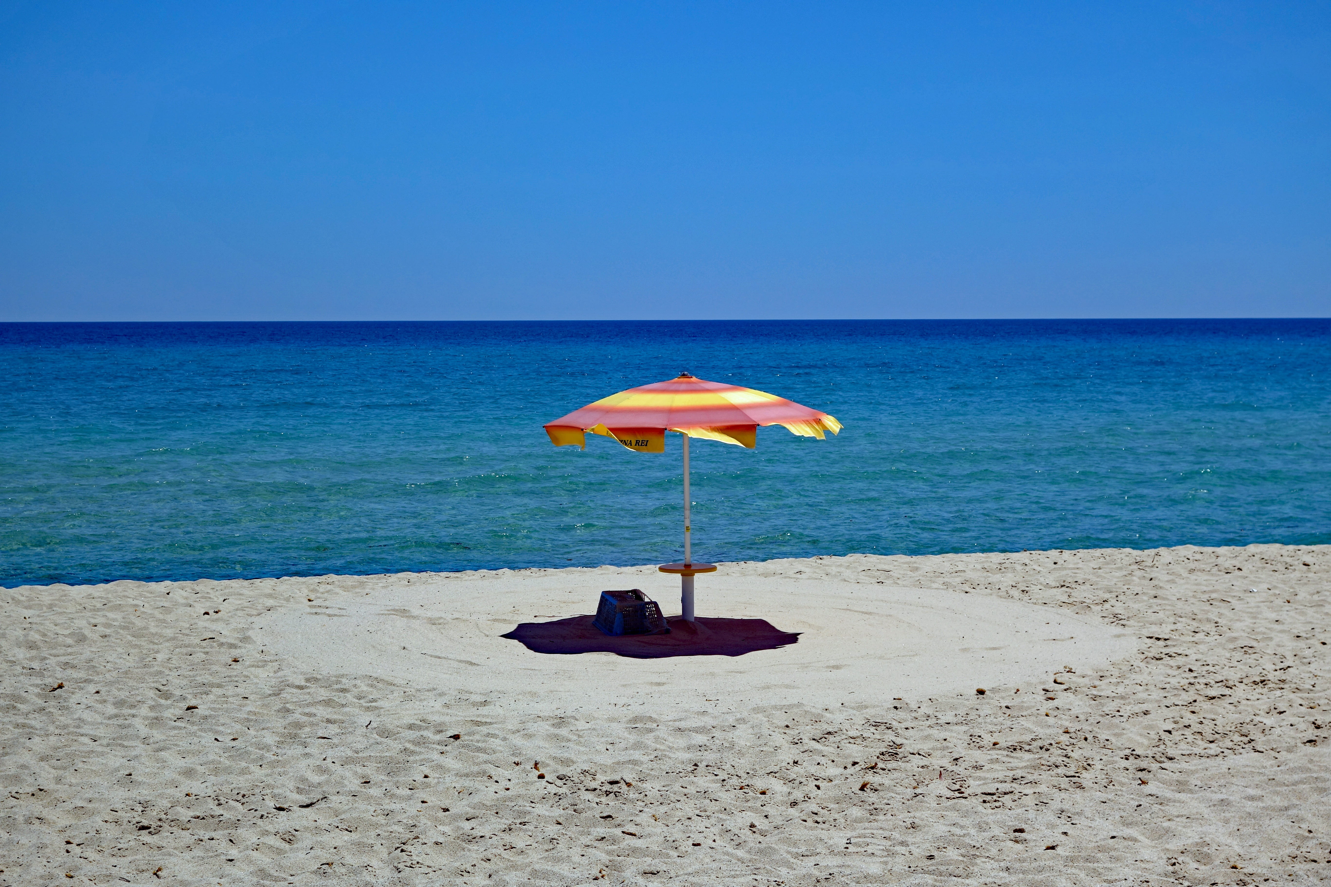 seashore, beach, ease, sky, shade, yellow, sand, tranquility, horizon over water, summer, scenics - nature, beauty in nature, land, vacations, no people, HD Wallpaper