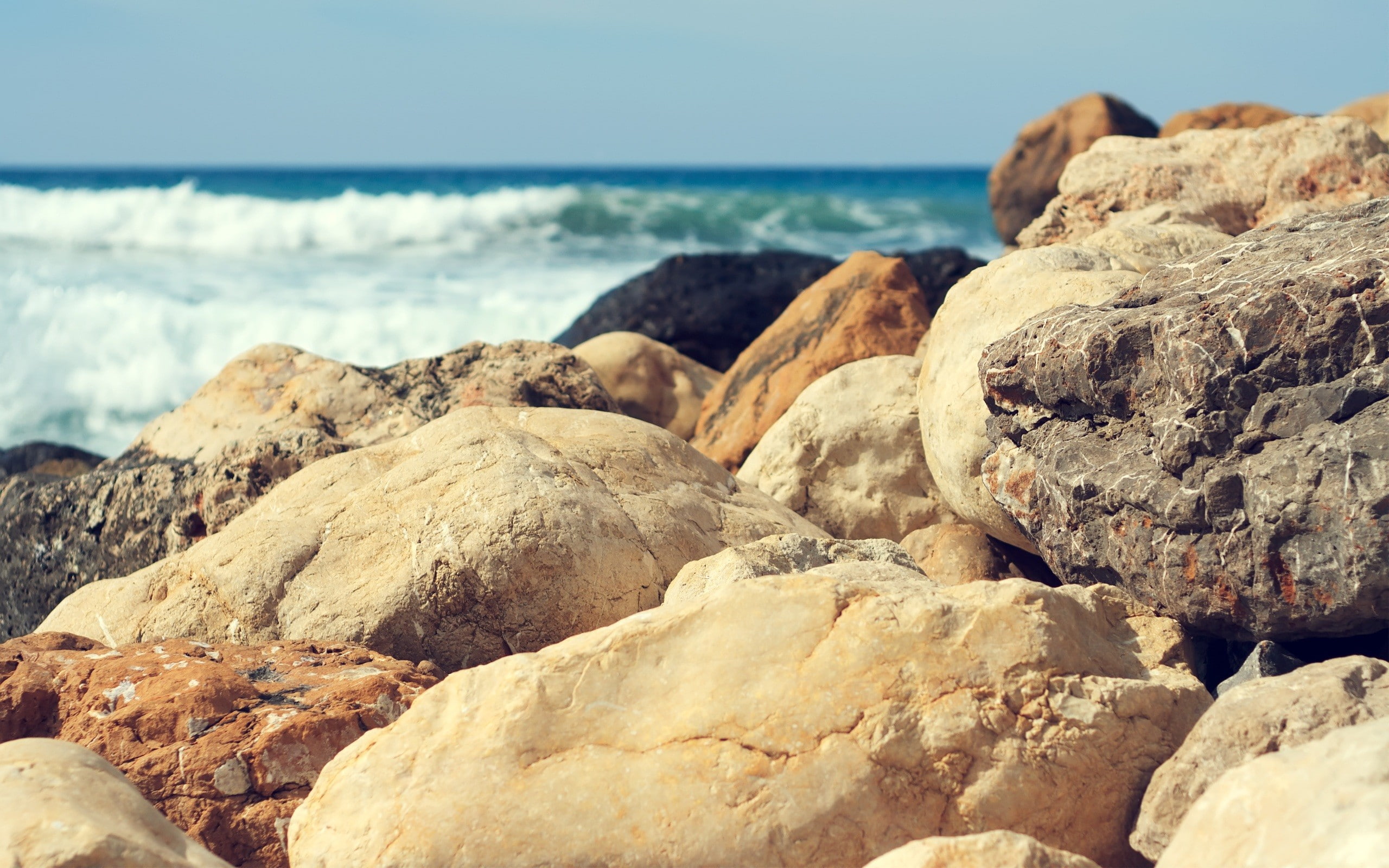rock, nature, lot, rocks, 2K, brown, ocean, stones, hd, HD Wallpaper