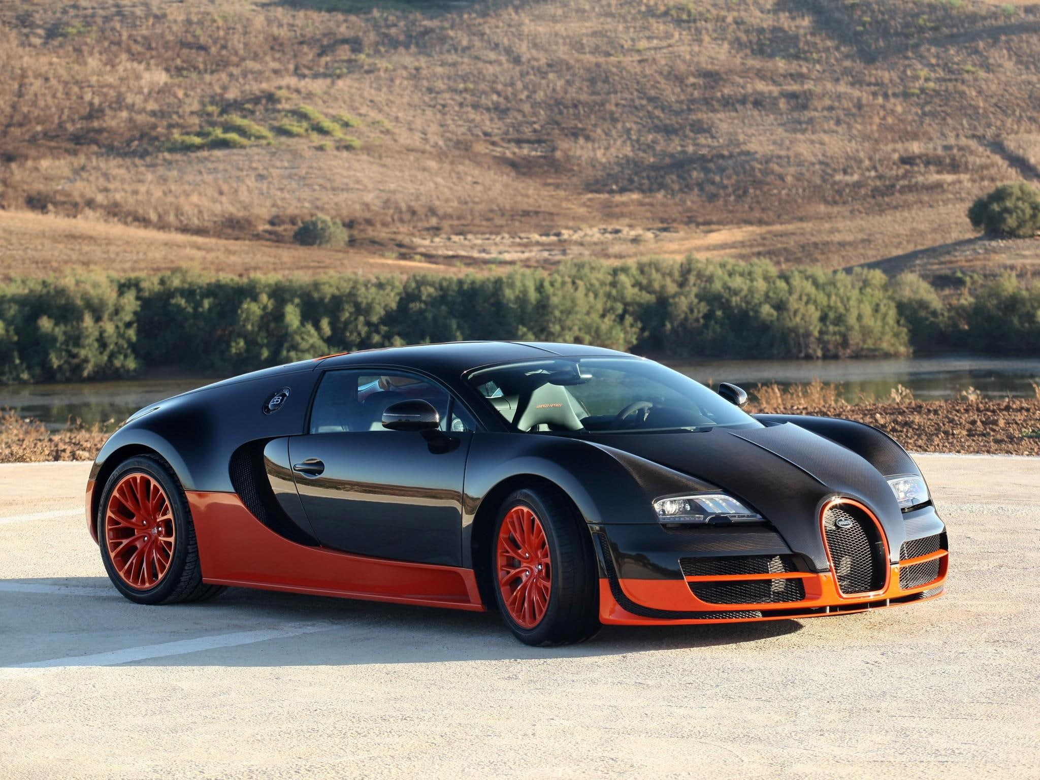 veyron, sport, cars, black, bugatti, car, 1080P, super, sports, orange, super sport, HD Wallpaper