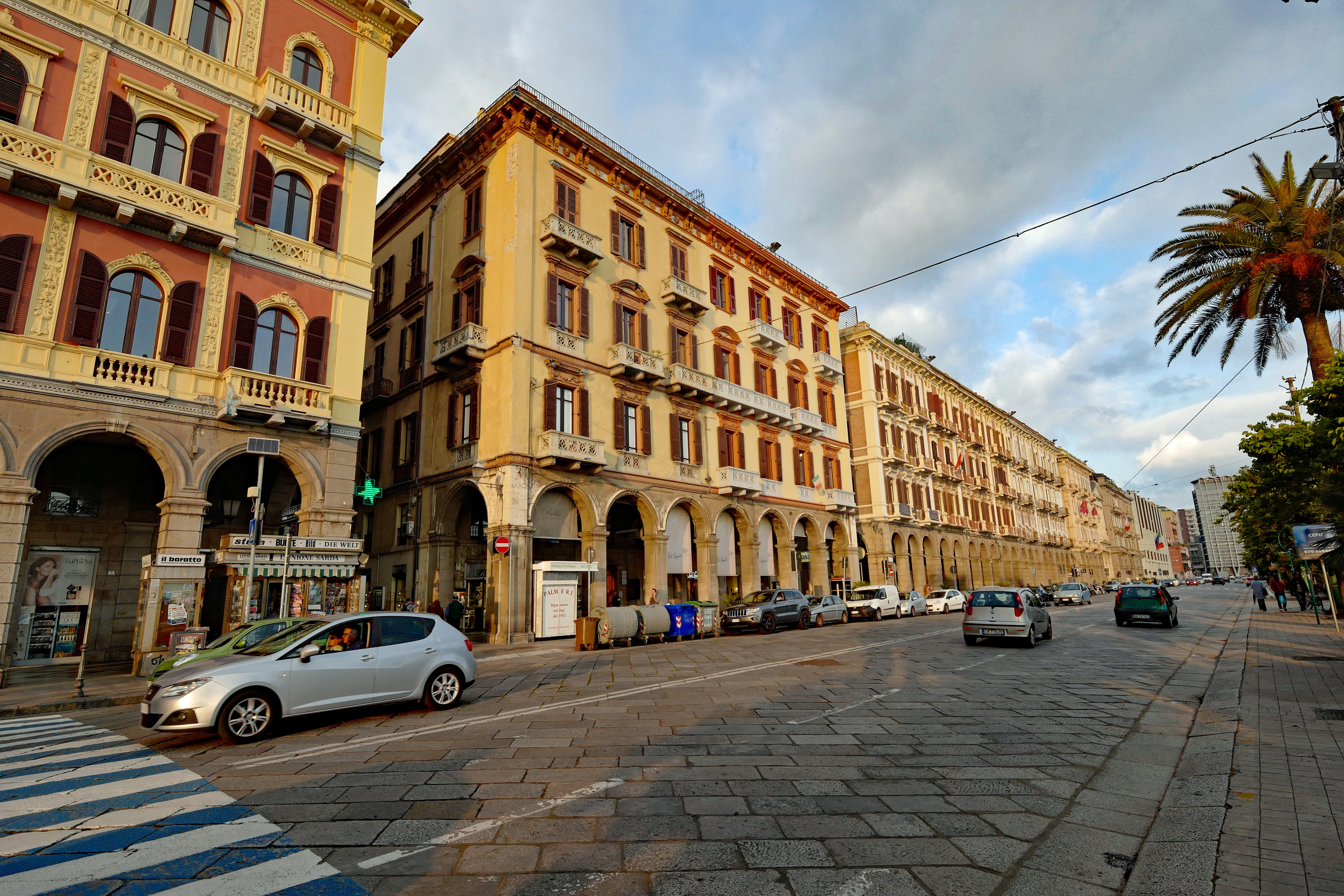 mode of transportation, facades, cloud - sky, window, building exterior, building, via roma, sardinia, incidental people, sky, city, car, street, 5K, day, HD Wallpaper