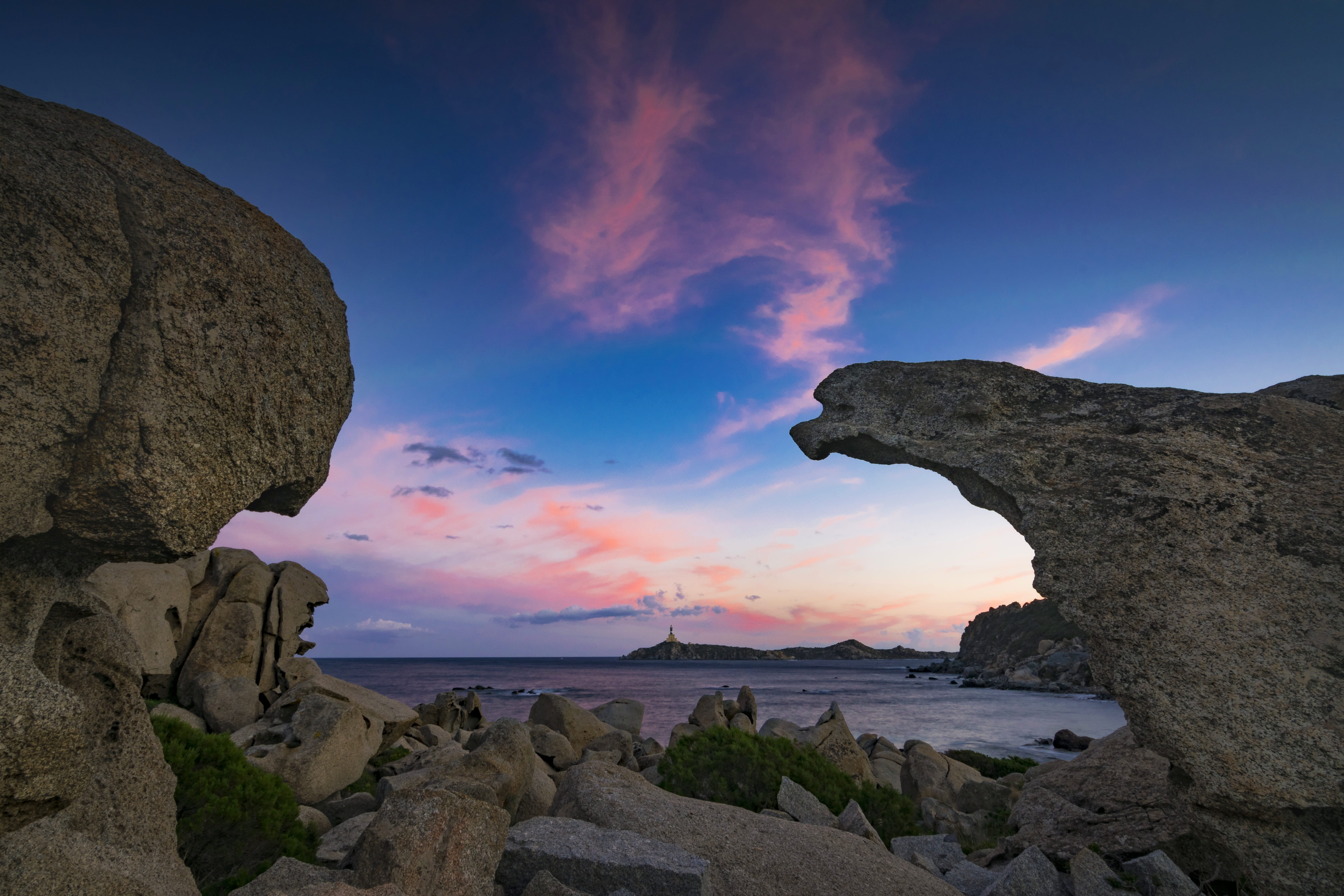 cala burroni, eroded, sea, no people, outdoors, solid, sunset, rock - object, 5K, cloud - sky, sardinia, nature, horizon over water, rock formation, water, HD Wallpaper