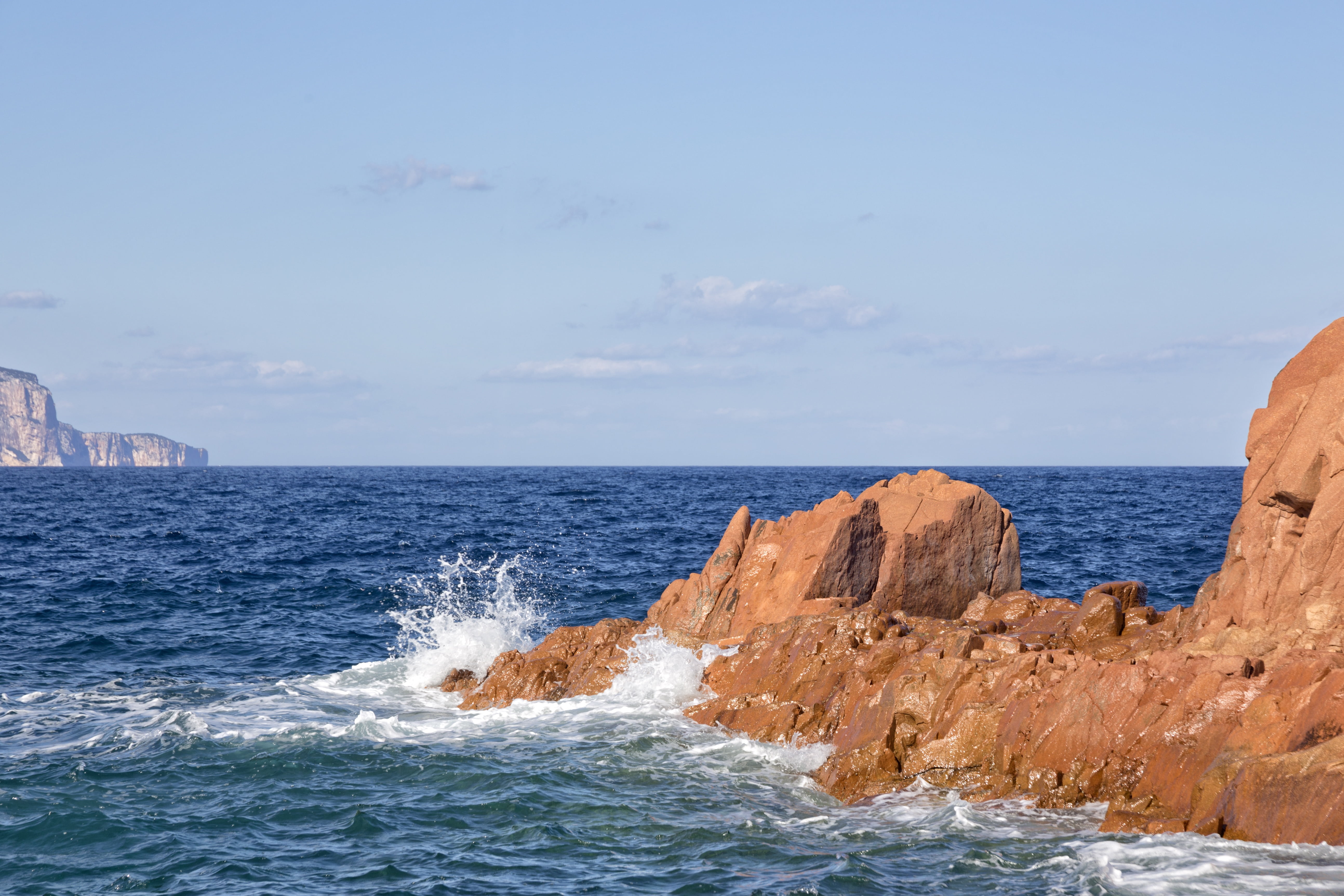 arbatax, scenics - nature, solid, sun, coastline, clouds, blue, idyllic, stack rock, mountain, mood, horizon over water, tranquility, rock - Object, tranquil scene, HD Wallpaper