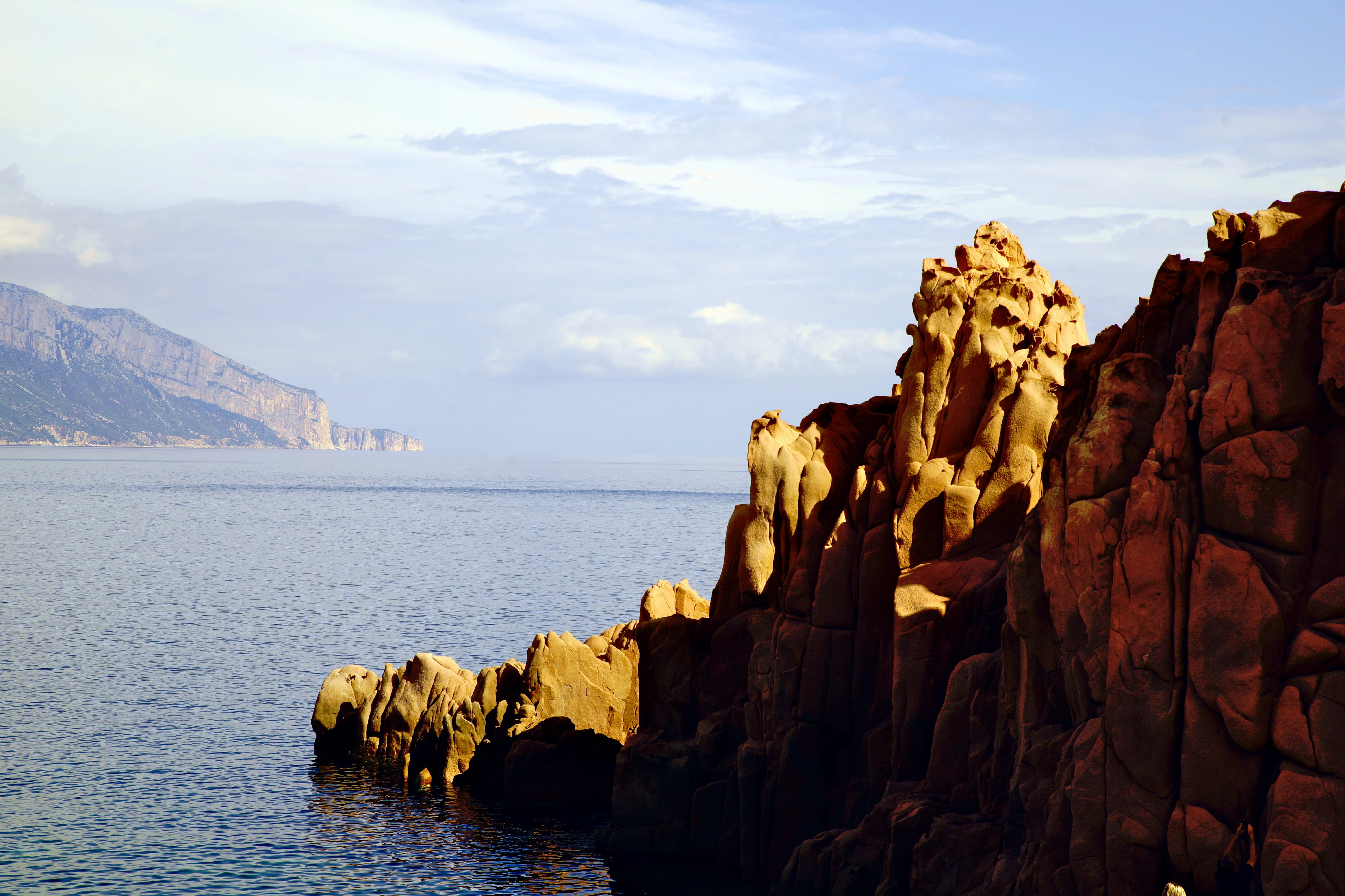 eroded, nature, 5K, sky, cloud - sky, tranquil scene, beach, beauty in nature, weather, italy, red, summer, outdoors, rock, arbatax, tranquility, physical geography, HD Wallpaper