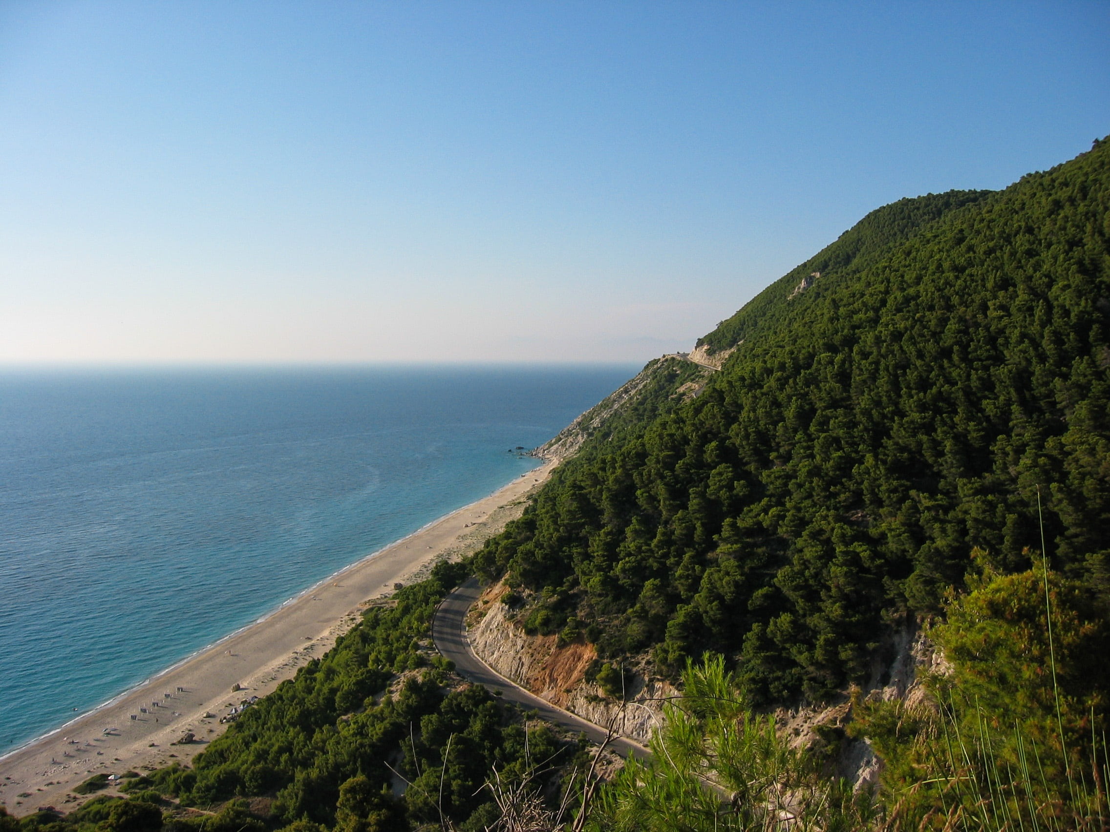 horizon, sea, coast, ionian, idyllic, scenics - nature, day, nature, outdoors, sky, tree, beach, clear sky, summer, horizon over water, greece, no people, HD Wallpaper