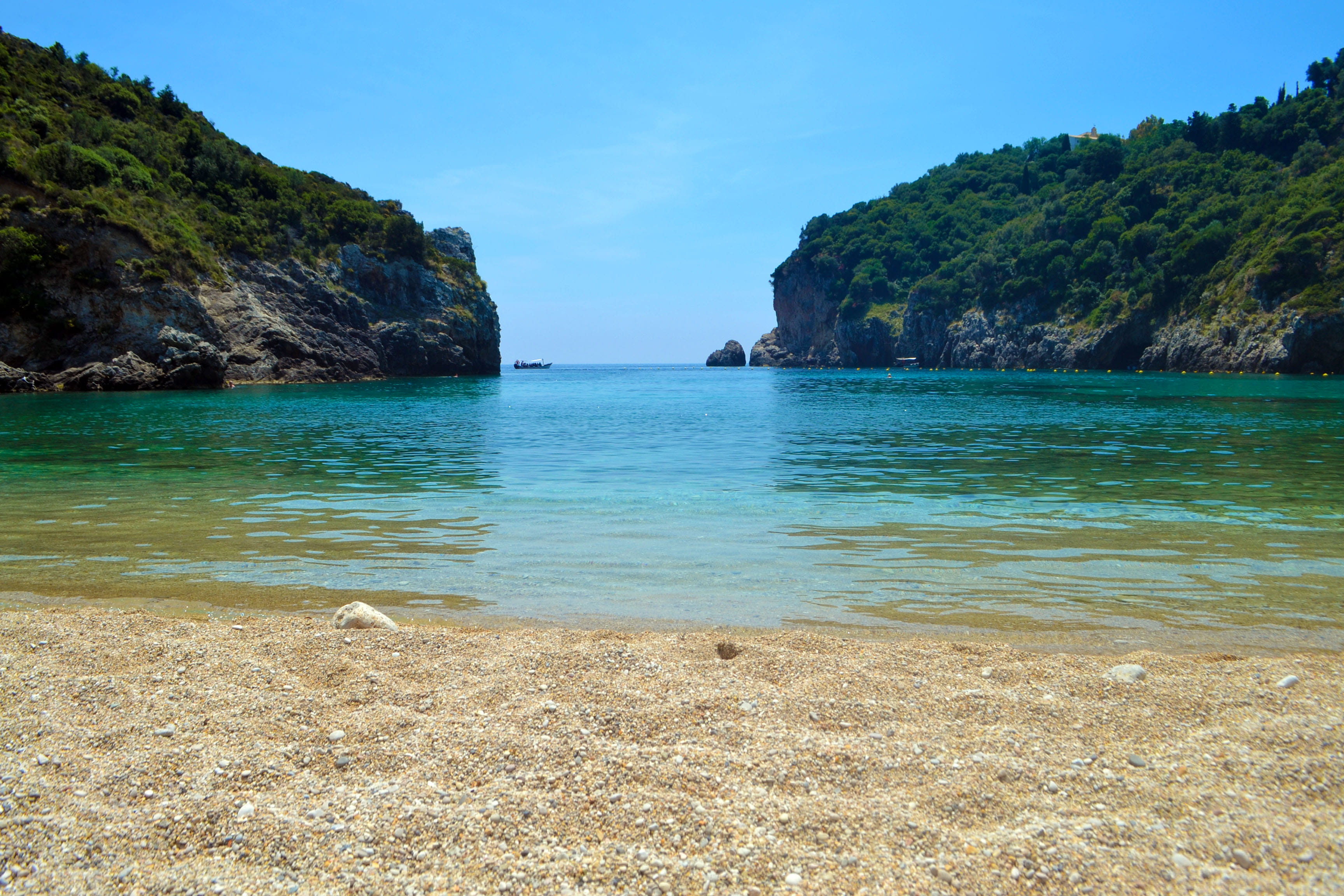 tranquil scene, turquoise colored, paradise, stone, land, outdoors, forest, rock, sea, day, alone, ocean, rock - object, trees, beauty in nature, colors, HD Wallpaper
