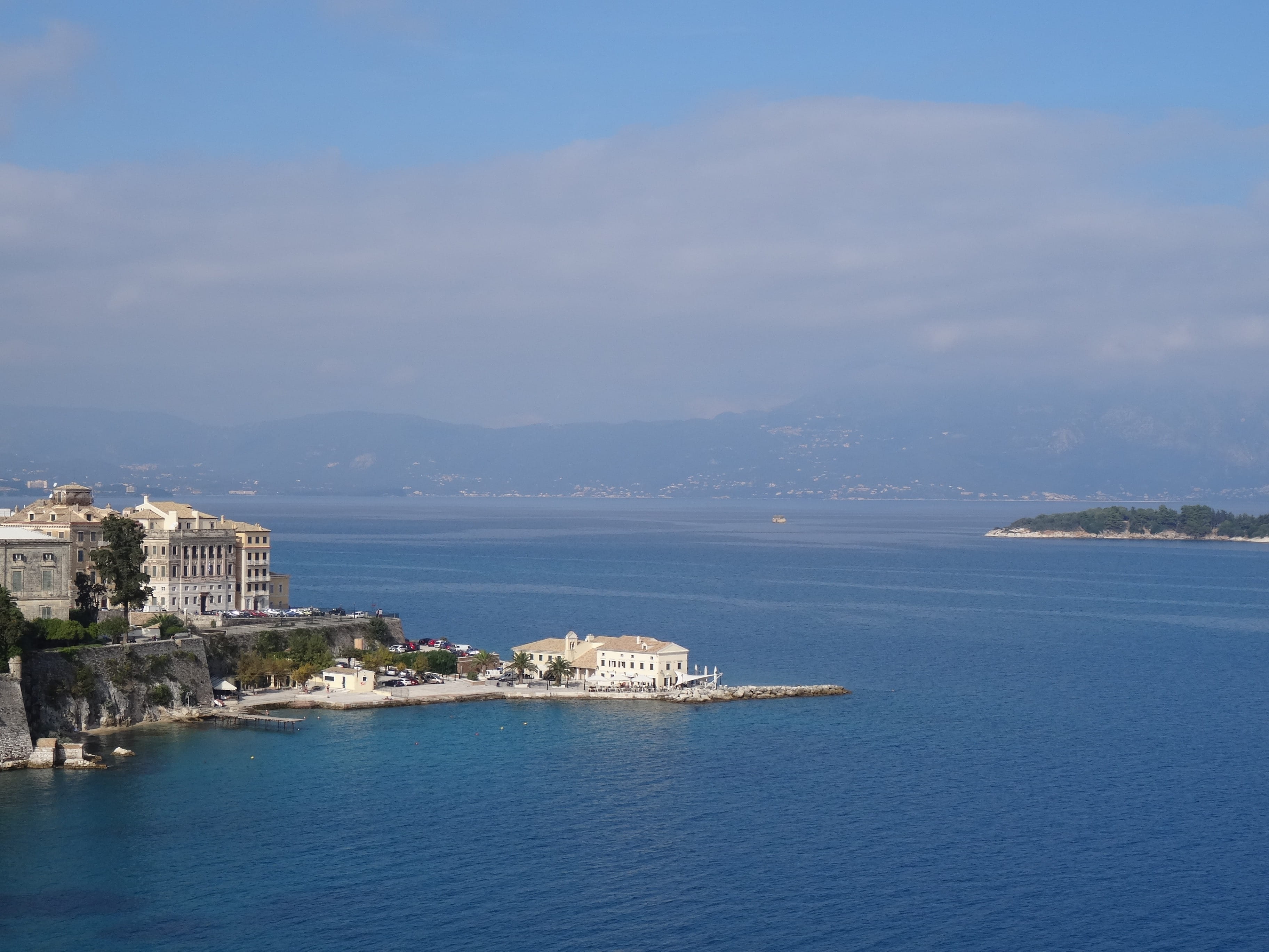nature, Corfu Town, cityscape, travel destinations, sun, day, Kerkyra, beauty in nature, sky, cloud - sky, water, view, corfu, scenics - nature, outdoors, HD Wallpaper