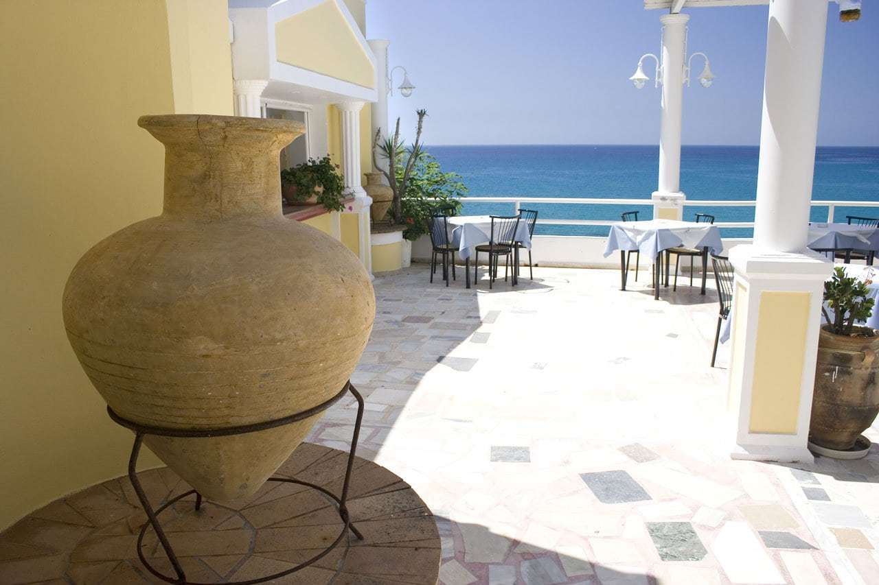 water, 720P, luxury, vase, holder, sky, architecture, absence, corfu, tourist Resort, greek, architectural column, summer, amphora, outdoors, holiday, HD Wallpaper