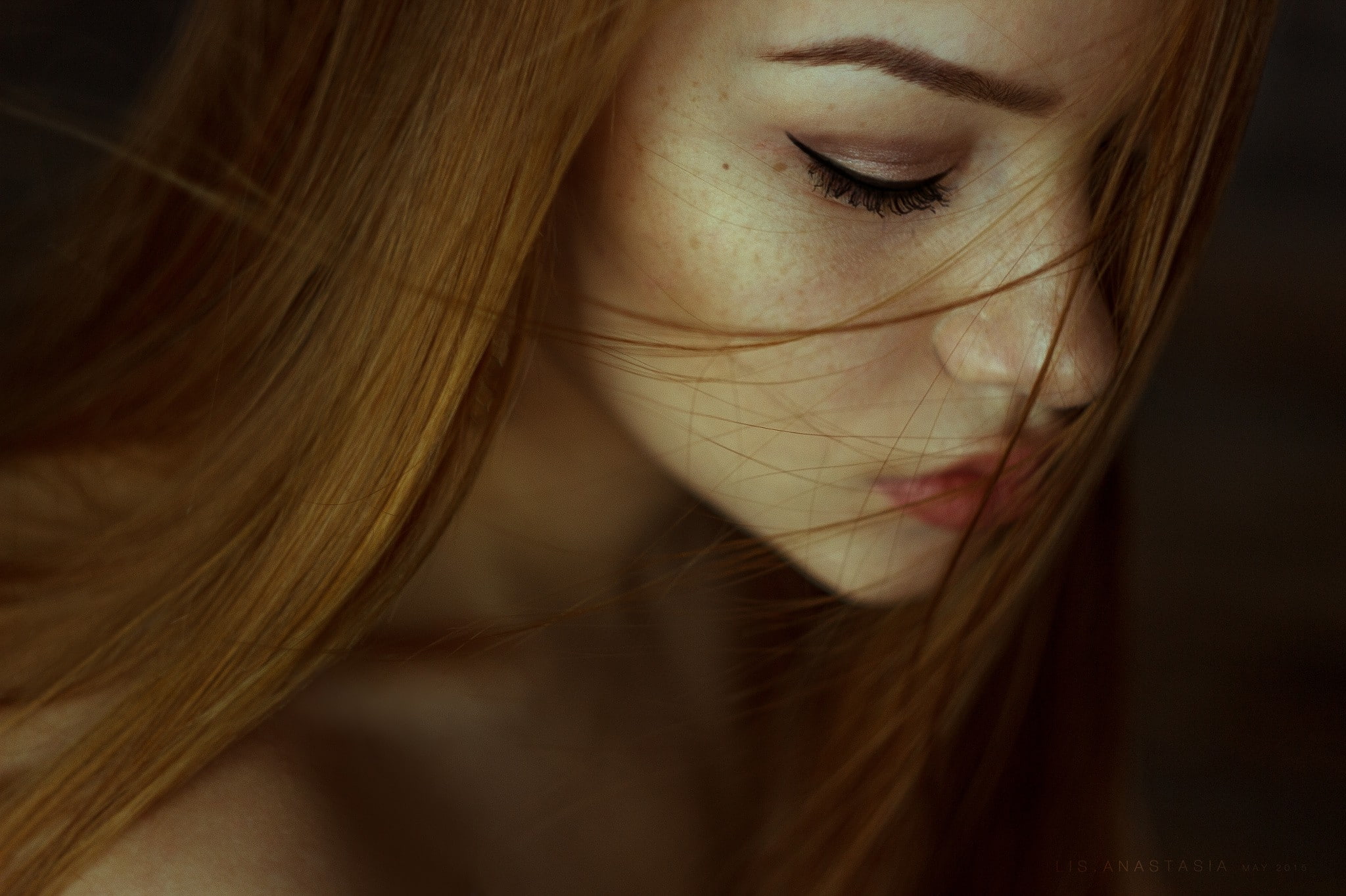 freckles, one person, emotion, eyeliner, long hair, beautiful woman, human face, human hair, Anastasia Lis, close-up, young women, adult, young adult, model, HD Wallpaper