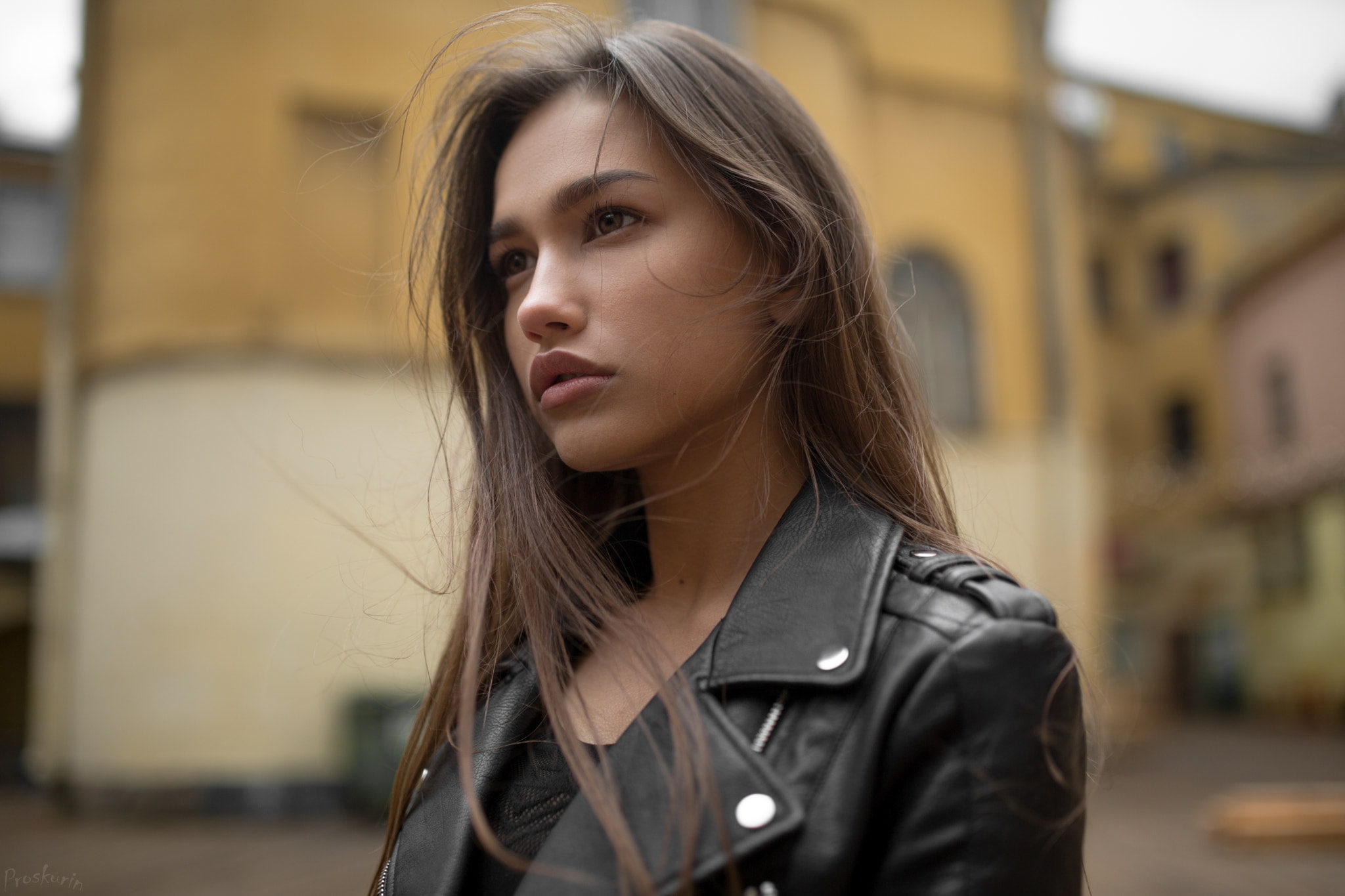 1080P, Anastasia Lis, portrait, leather jackets, women, depth of field, HD Wallpaper