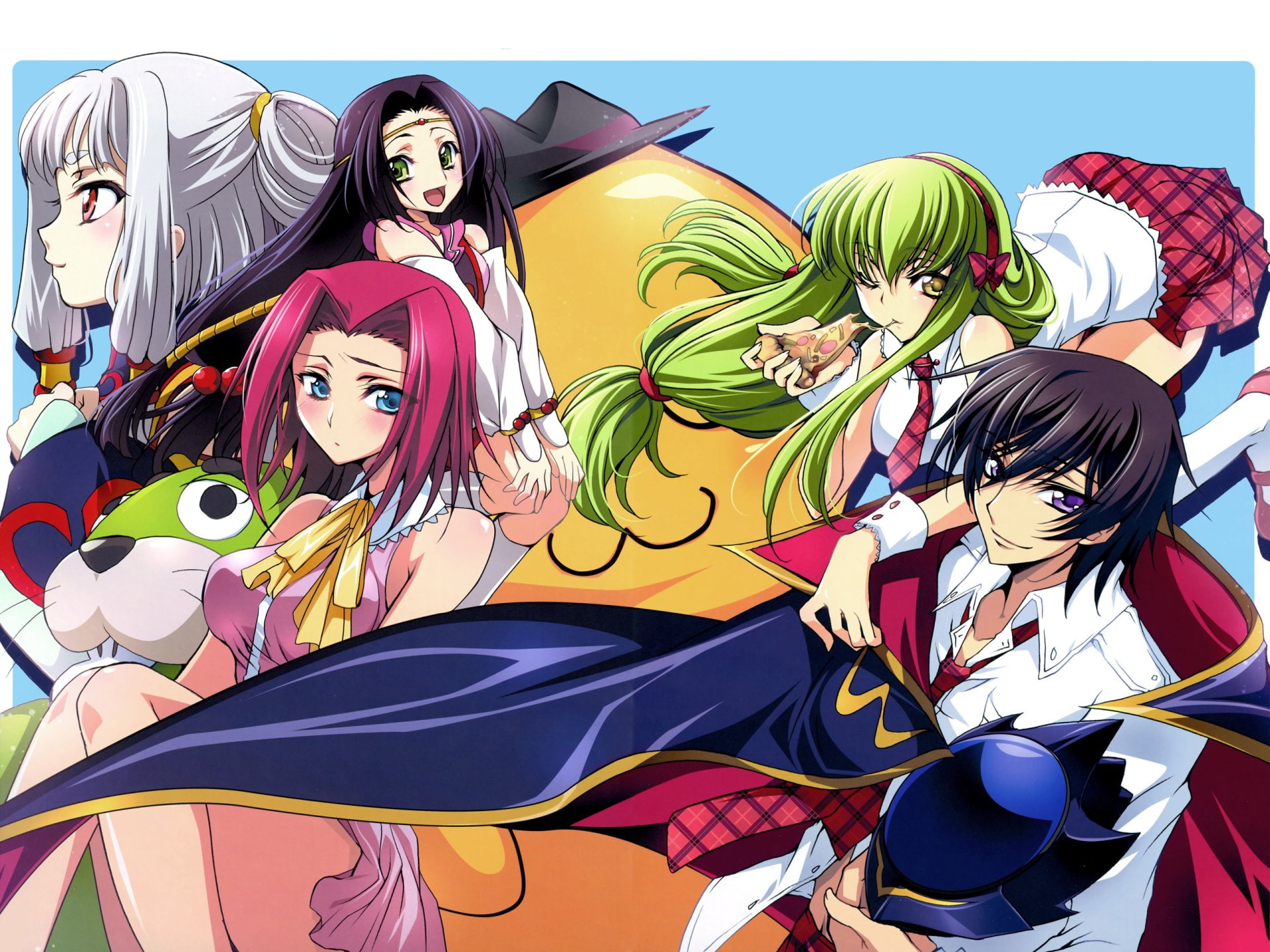 Jiang Lihua, Kaguya Sumeragi, Kallen Kōzuki, C.C. (Code Geass), Lelouch Lamperouge, Anime, Code Geass, 1080P, HD Wallpaper