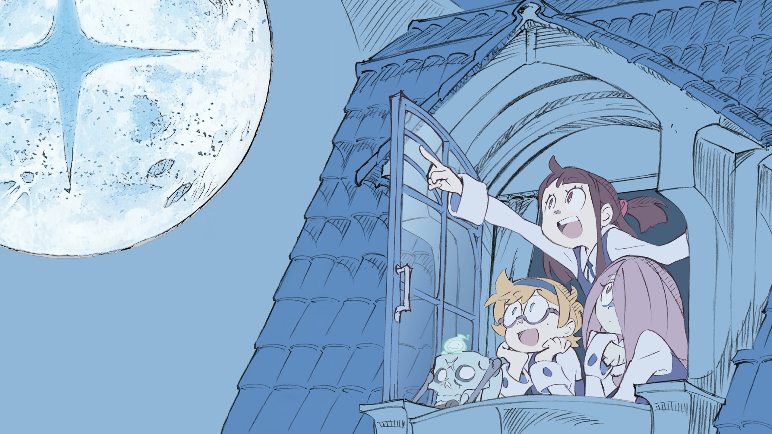 Moon, open mouth, anime, anime girls, 2K, Little Witch Academia, HD Wallpaper