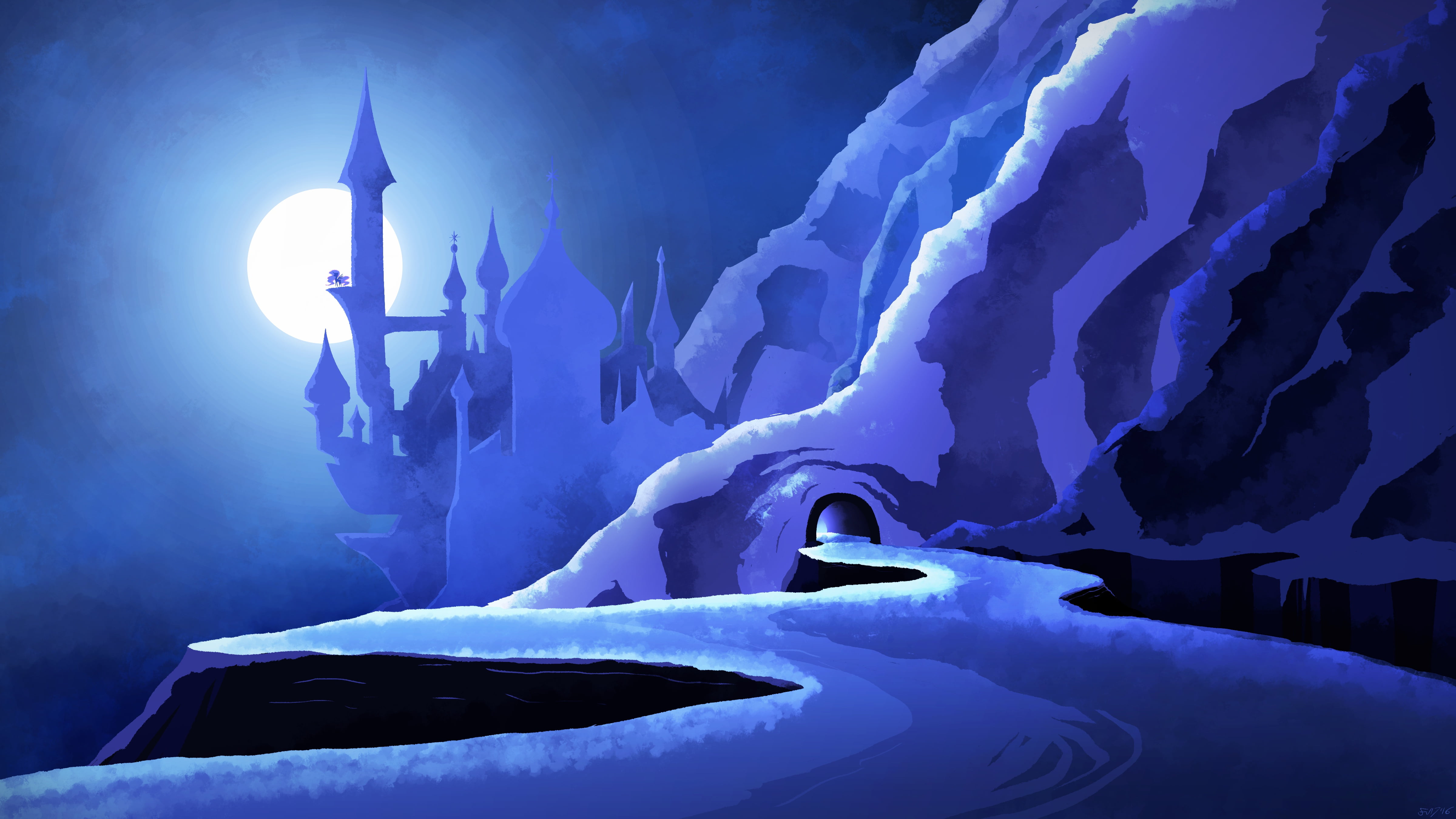 cave, MLP, the moon, mount, blue, the Moon Princess, Luna, road, castle, mountain, 4K, My little Pony Friendship Is Magic, shines, HD Wallpaper