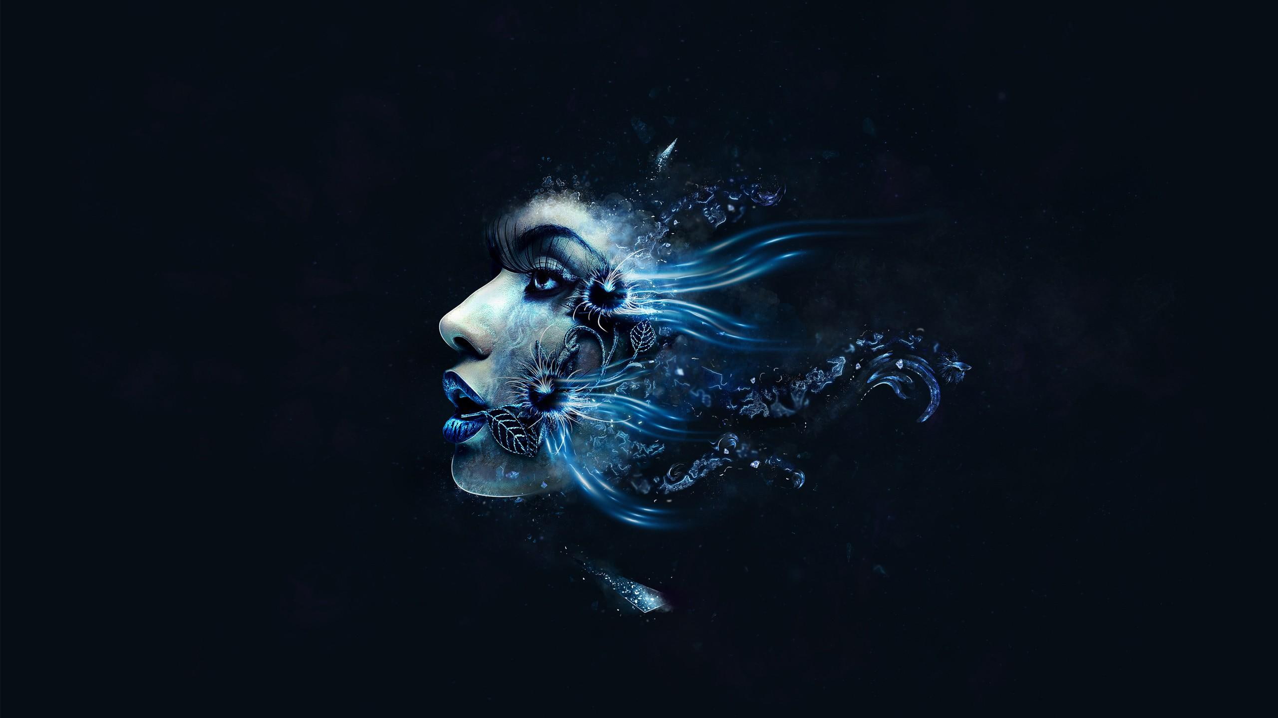 3d, 2K, blue, girl, face, abstract, artistic, 3d and abstract, HD Wallpaper