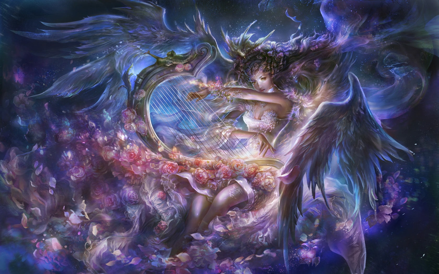 Beautiful, Harp, 720P, sound, Girl, Angel, HD Wallpaper