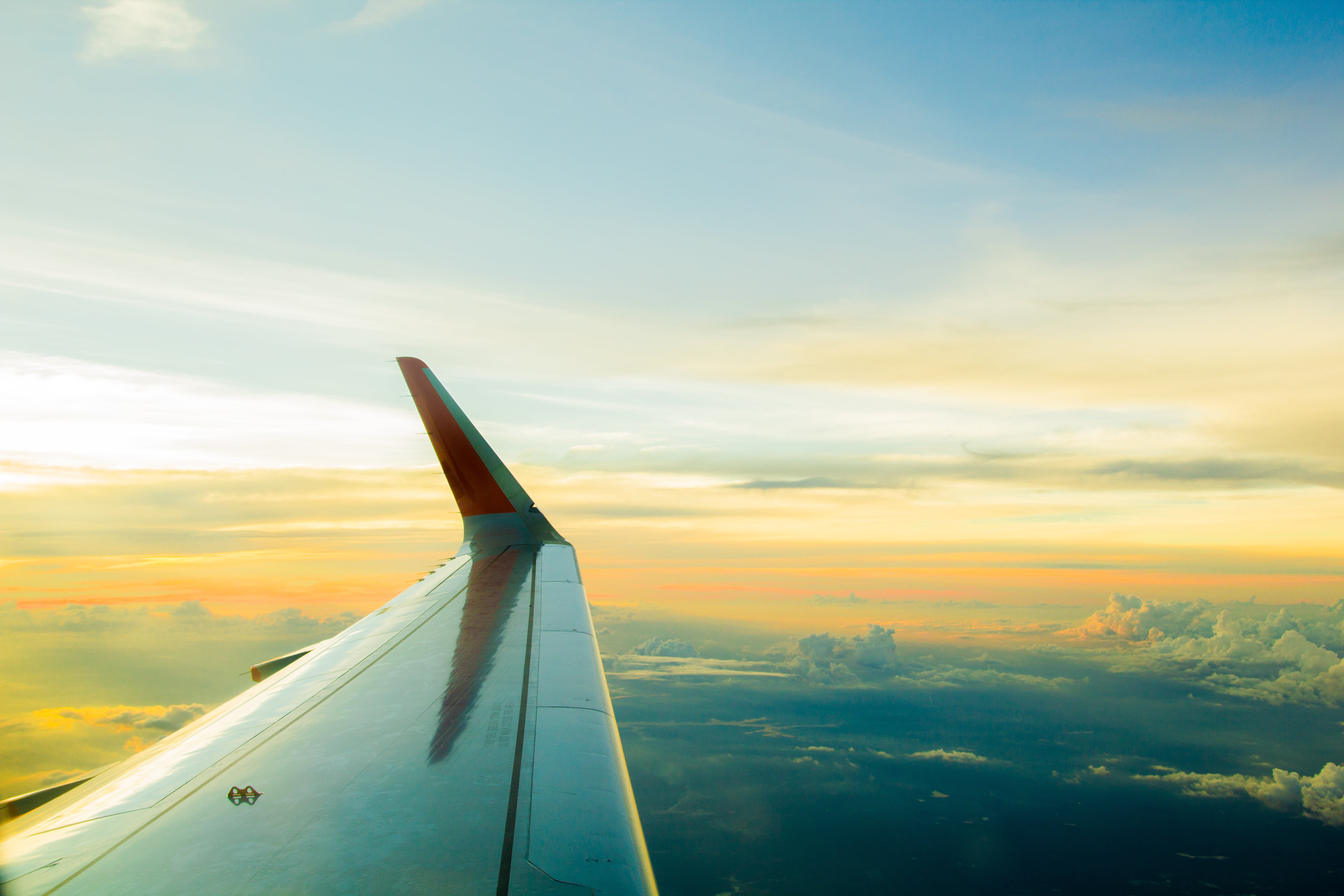 beauty in nature, environment, aerial view, cloud - sky, transportation, airport, flying, motion, flight, sunset, tourist, outdoors, no people, summer, HD Wallpaper