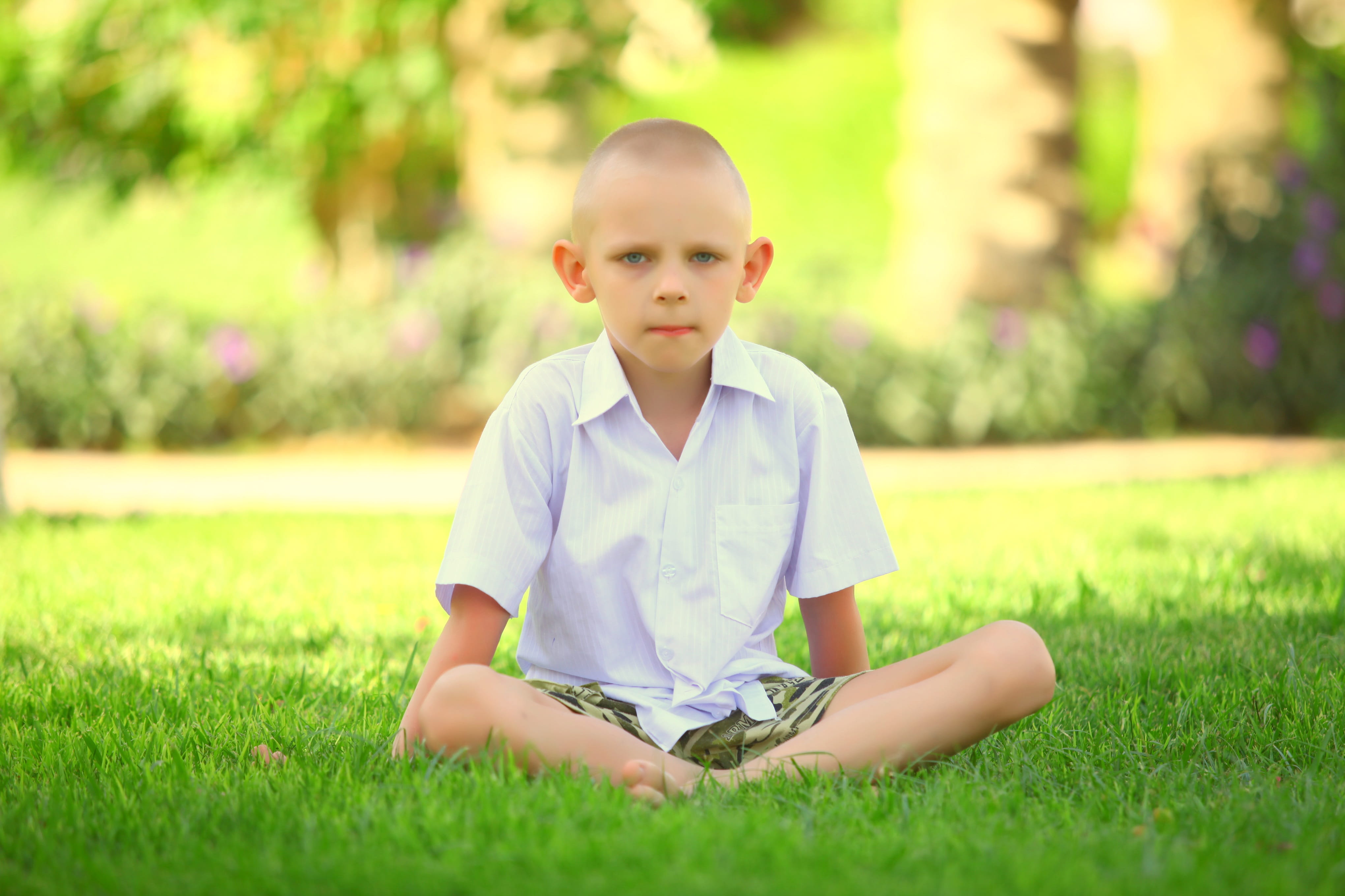 4K, Boy, lyubovl, portrait, child, one person, males, outdoors, casual clothing, sitting, front view, kid, well-being, grass, lifestyles, men, innocence, HD Wallpaper