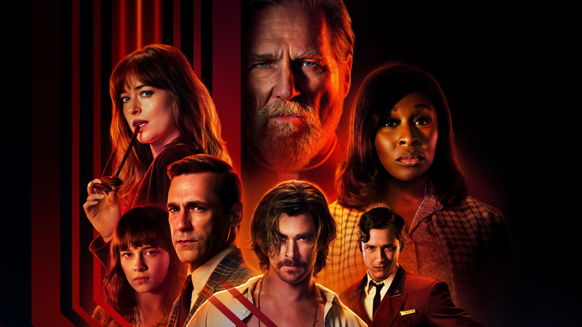 Jeff Bridges, Dakota Johnson, 1080P, Cailee Spaeny, Jon Hamm, Cynthia Erivo, Movie, Lewis Pullman, Chris Hemsworth, Bad Times at the El Royale, HD Wallpaper