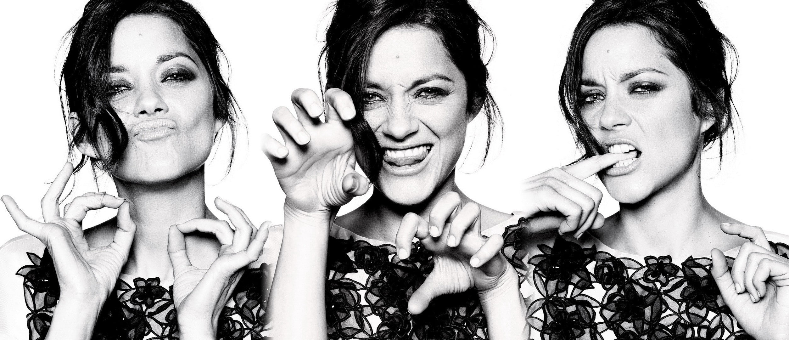 Marion Cotillard, actress, collage, 1080P, monochrome, HD Wallpaper