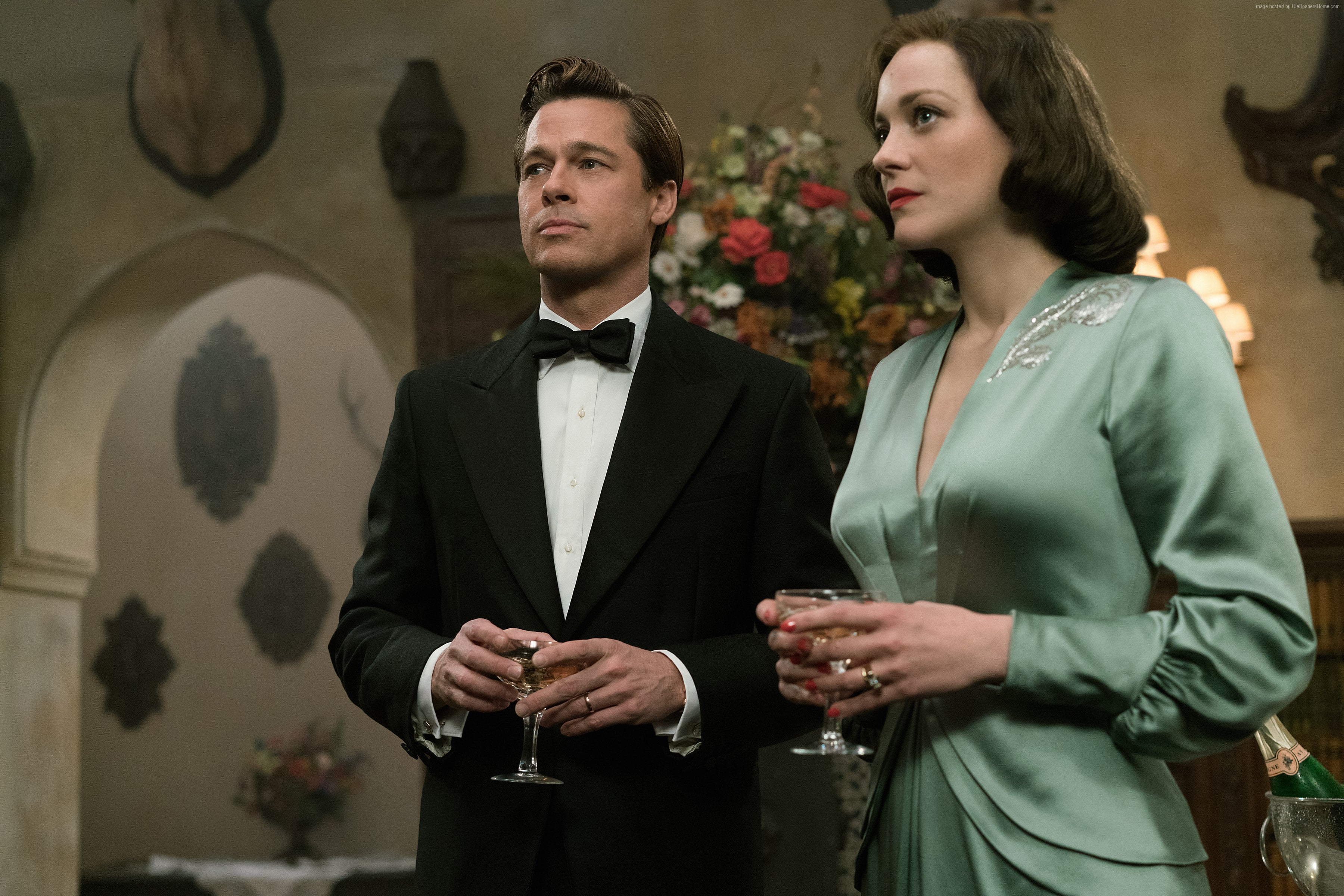 Allied, Brad Pitt, 2K, Marion Cotillard, HD Wallpaper