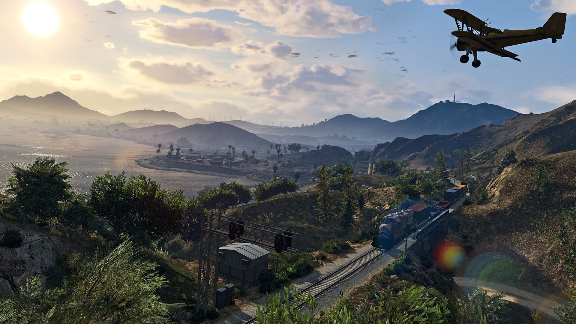 transportation, non-urban scene, Grand Theft Auto V, plant, sky, landscape, 1080P, architecture, scenics - nature, water, tranquility, mountain, high angle view, HD Wallpaper
