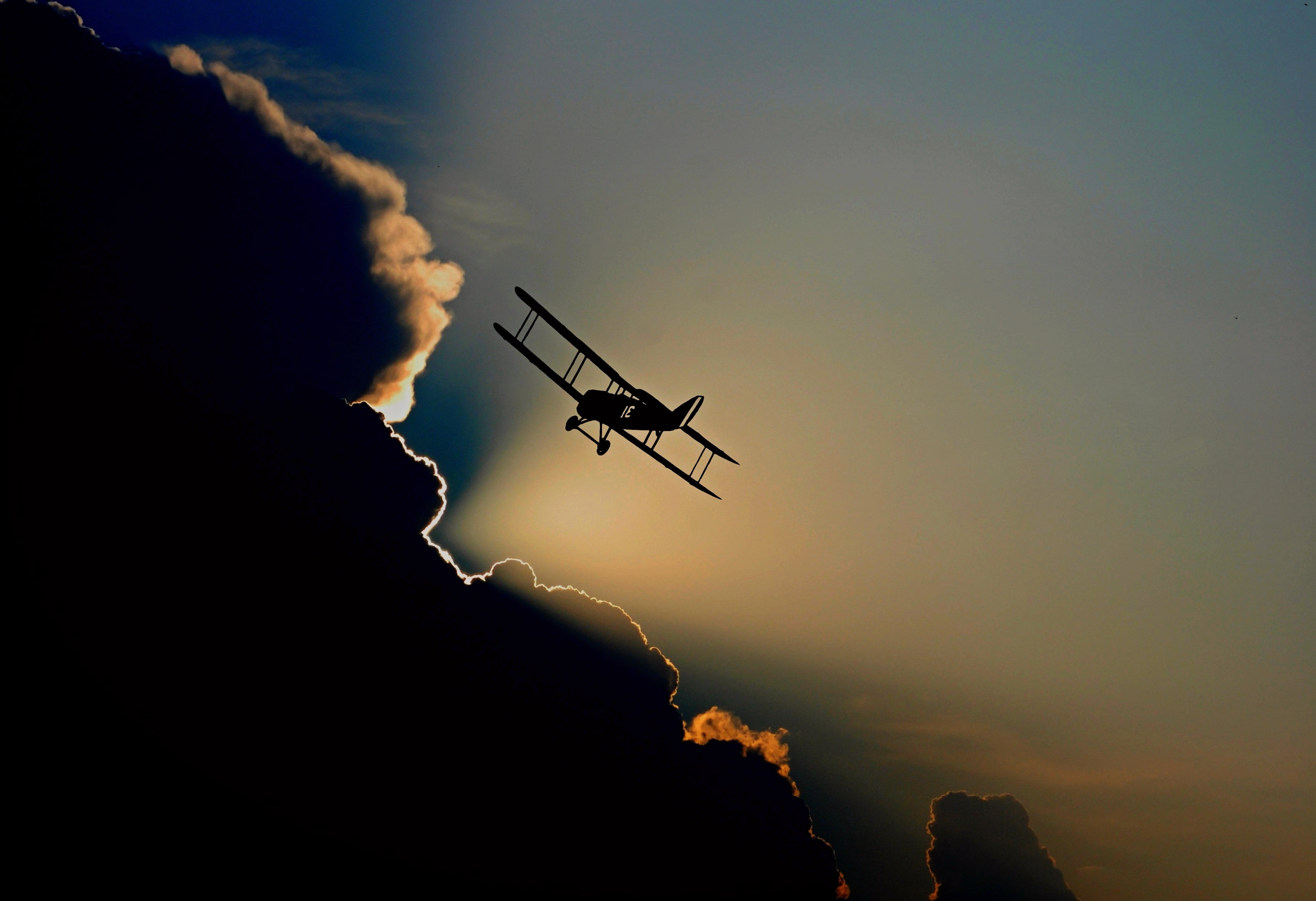 nature, smoke - physical structure, low angle view, outdoors, pilot, orange color, copy space, aircraft, motion, silhouette, 2K, biplane, on the move, HD Wallpaper