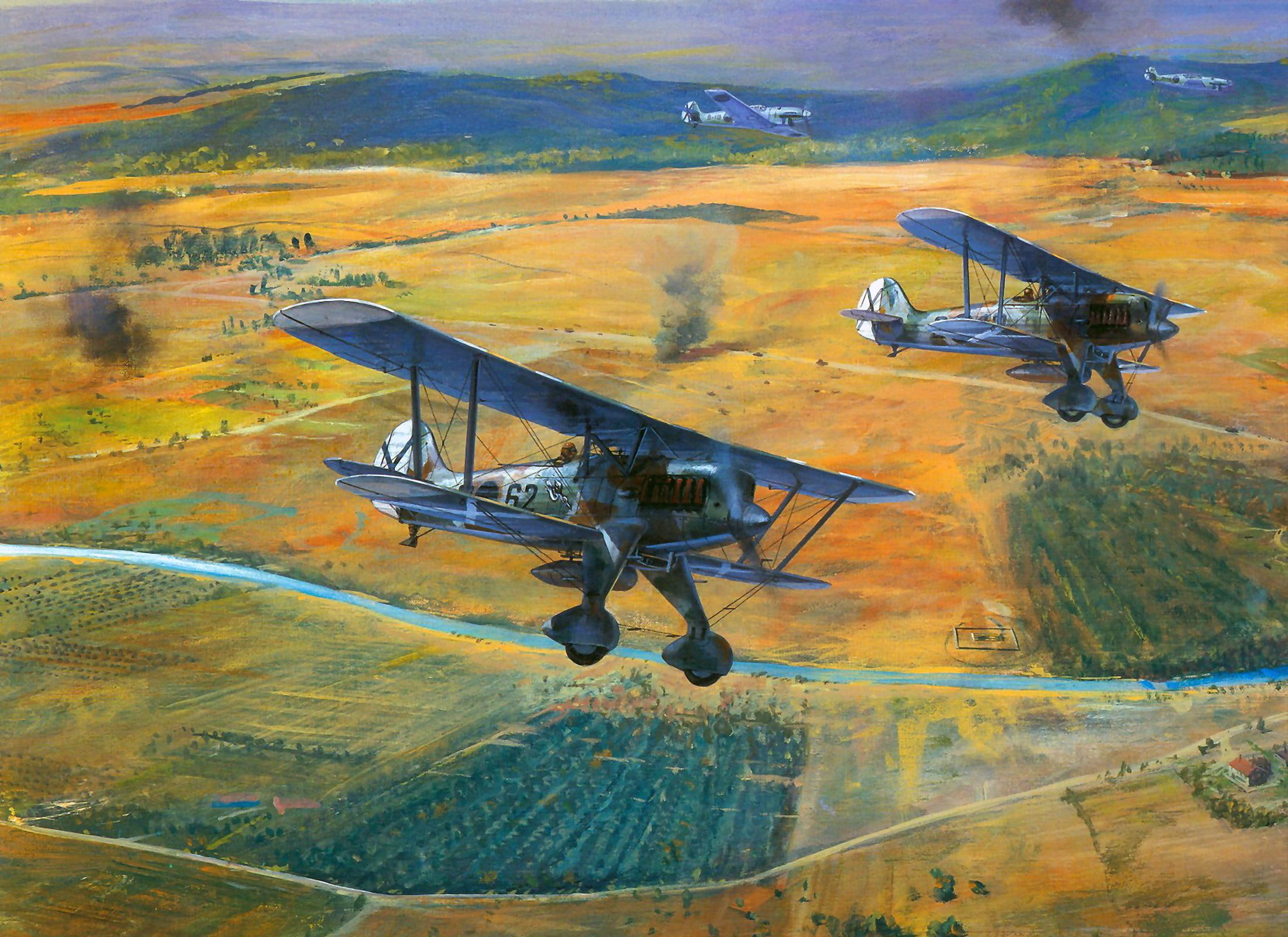 1080P, he-51, heinkel, biplane, classic, airplane, drawing, plane, painting, antique, vintage, he51, HD Wallpaper