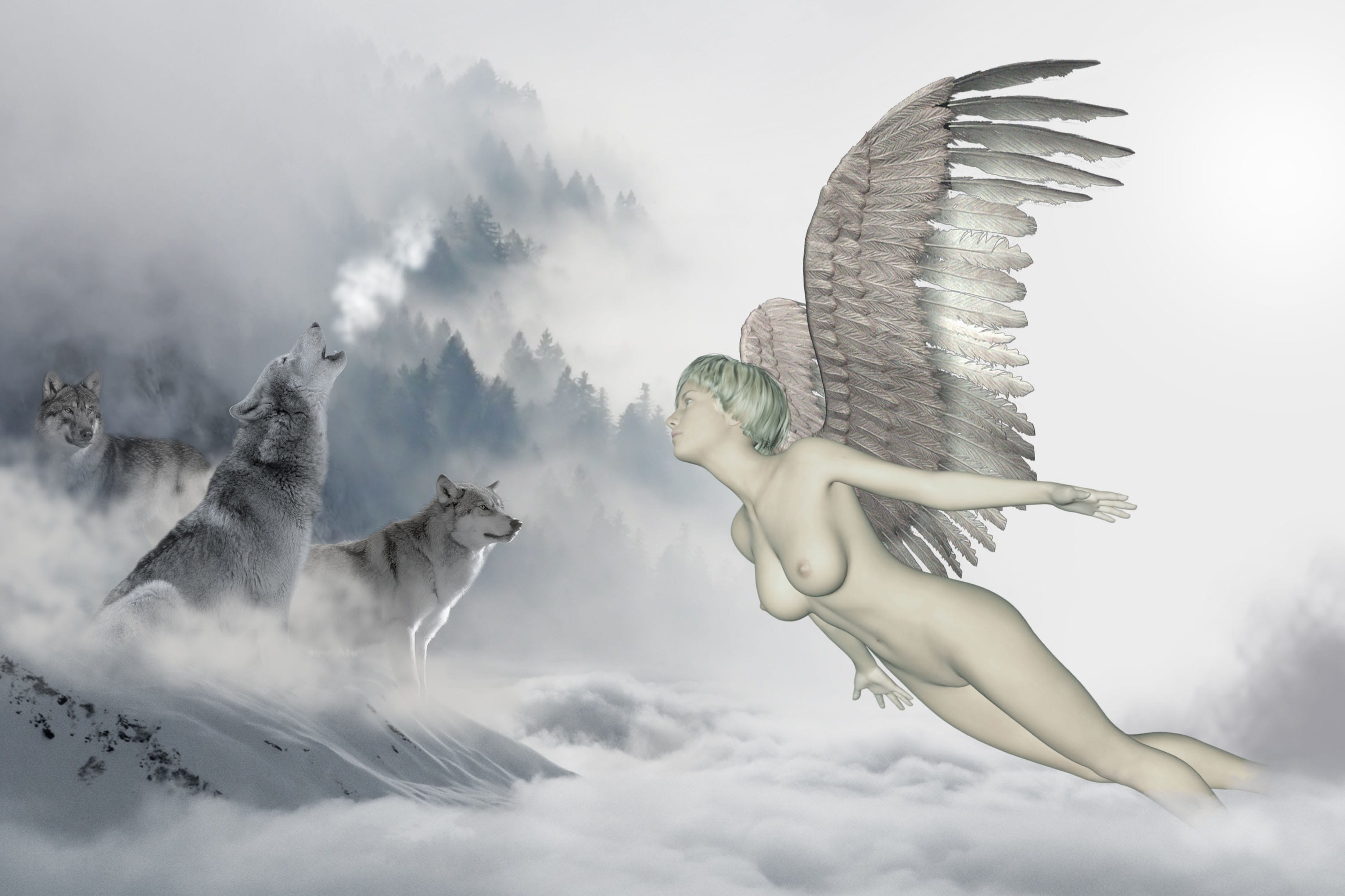 human representation, nature, digital composite, representation, religion, 2K, smoke, spirit, heavenly, hope, angelic, fantasy, full length, cloud, male likeness, HD Wallpaper