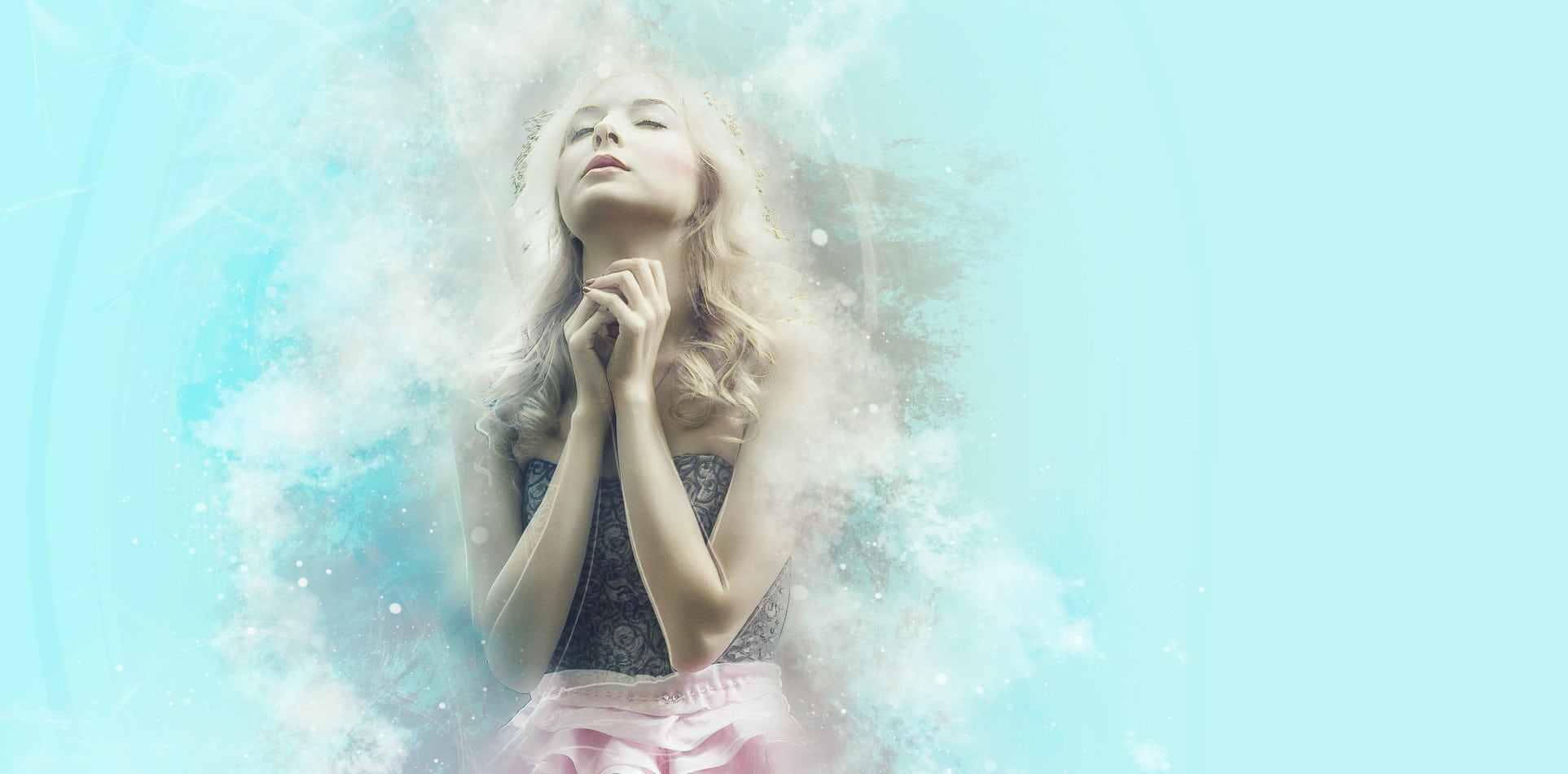 hairstyle, photoshop, girl, indoors, real people, pray, adult, desire, eyes closed, caucasian Ethnicity, women, gray, young women, young adult, females, HD Wallpaper