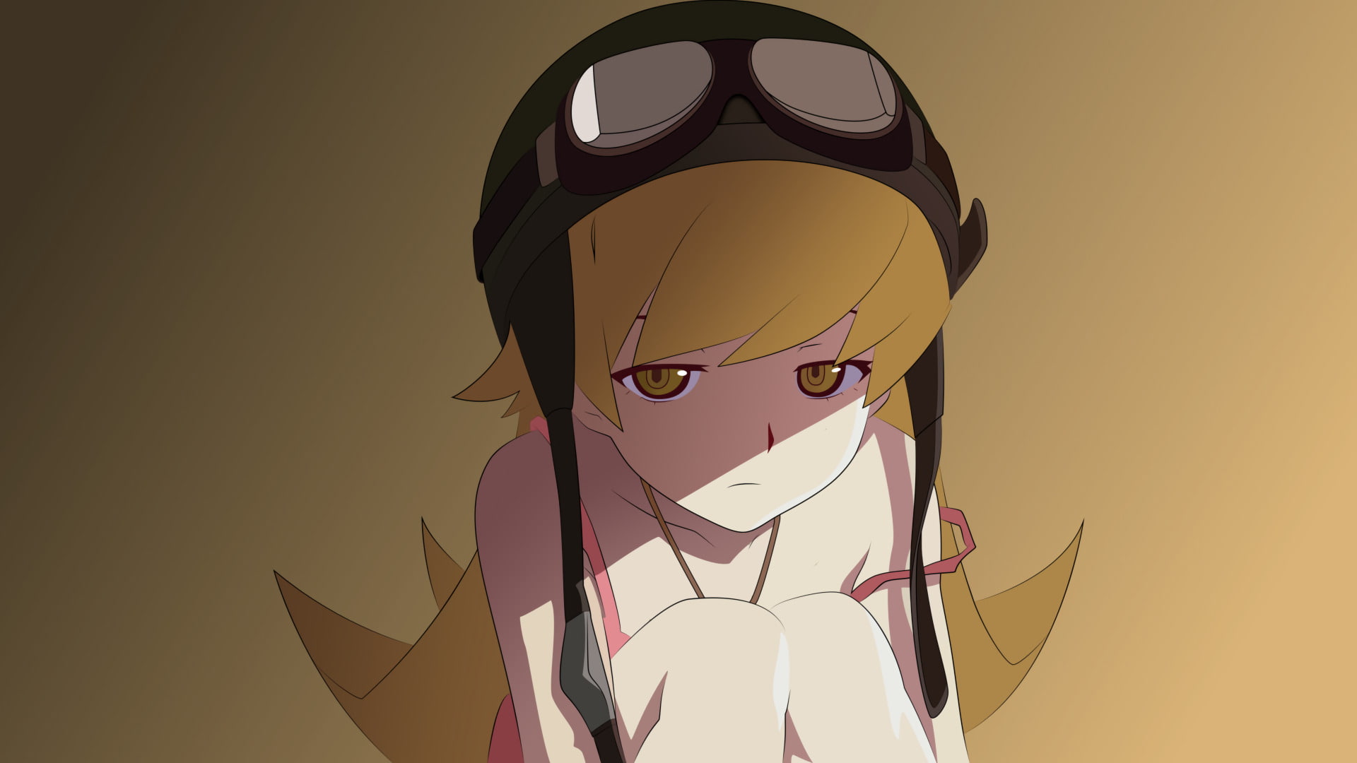 Monogatari Series: Second Season, Yellow Eyes, Shinobu Oshino, Anime, Blonde, Monogatari (Series), Aviator Helmet, 1080P, HD Wallpaper