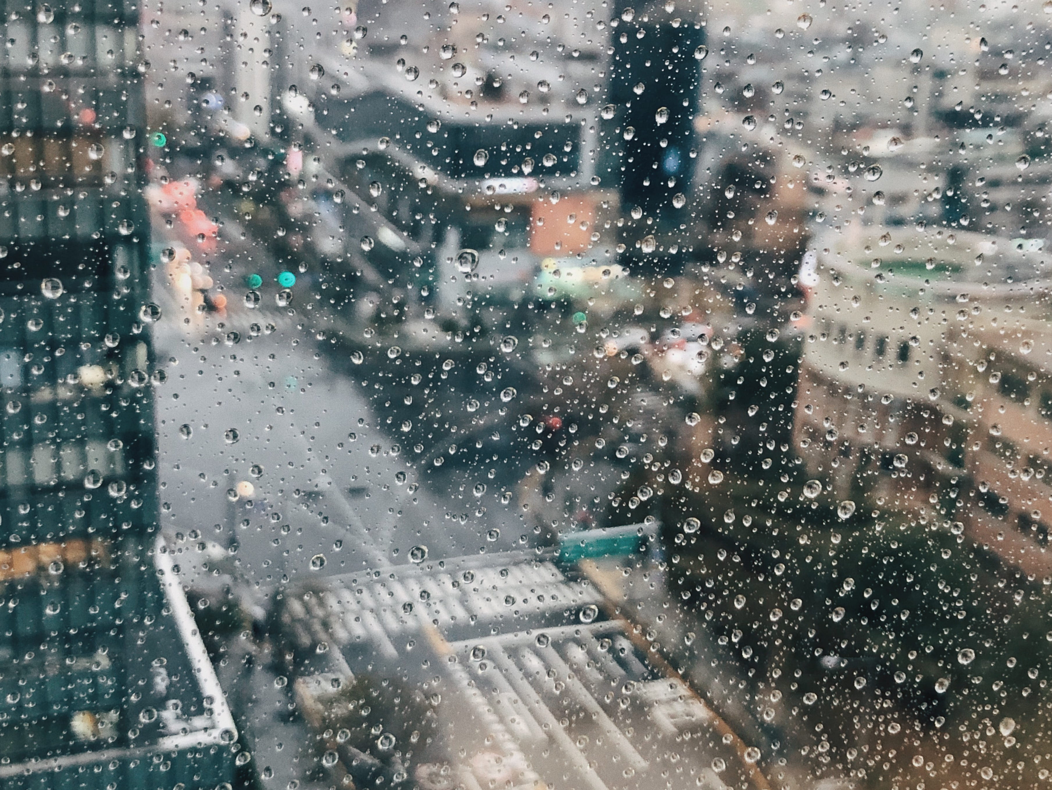 scenery, building, raindrops, cold, crowd, raindrop, water, aerial view, transportation, glass - material, paper, confetti, outdoors, 2K, seoul, no people, HD Wallpaper