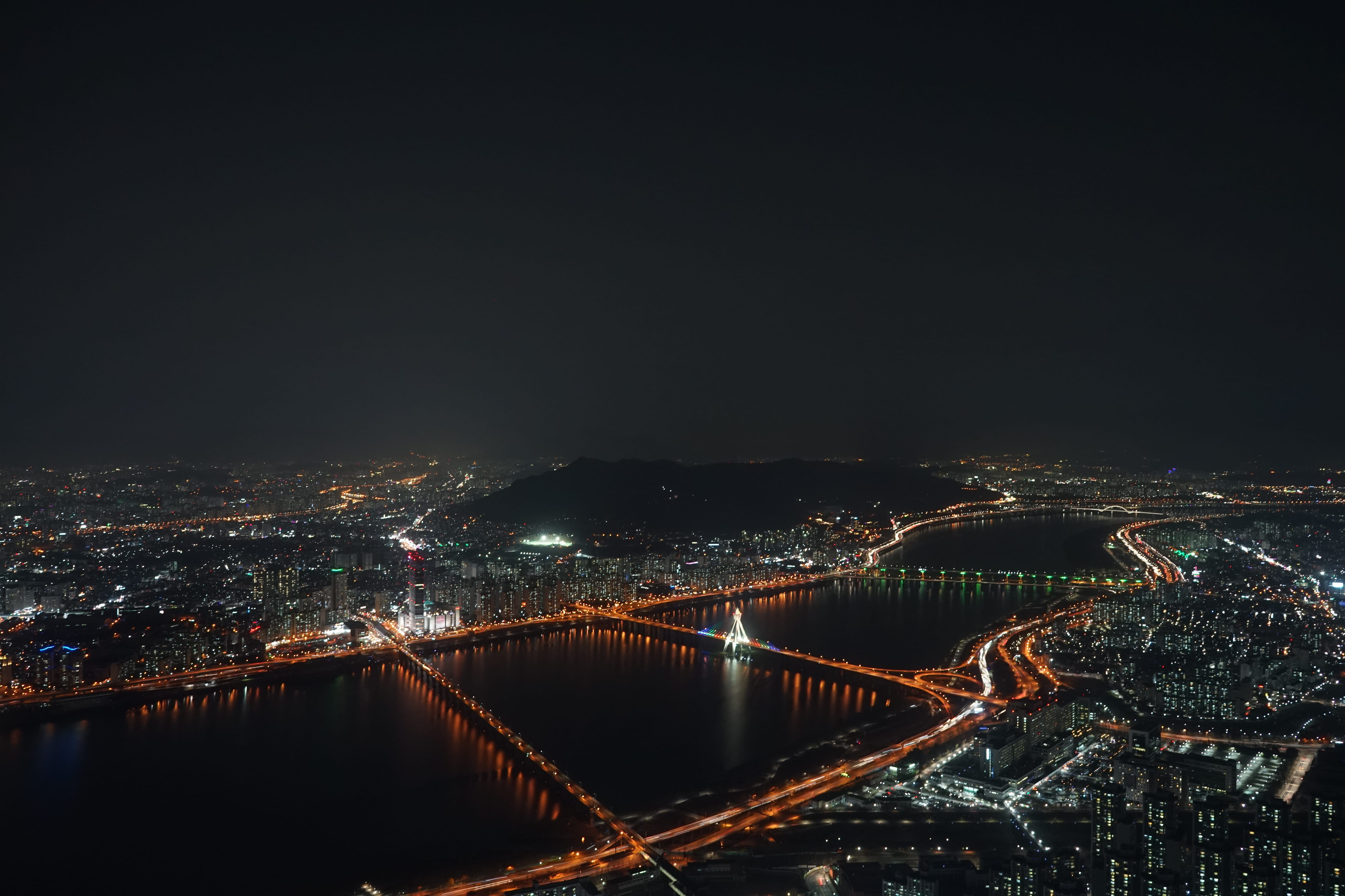 transportation, office building exterior, night, bridge - man made structure, travel destinations, architecture, cityscape, outdoors, south korea, road, HD Wallpaper