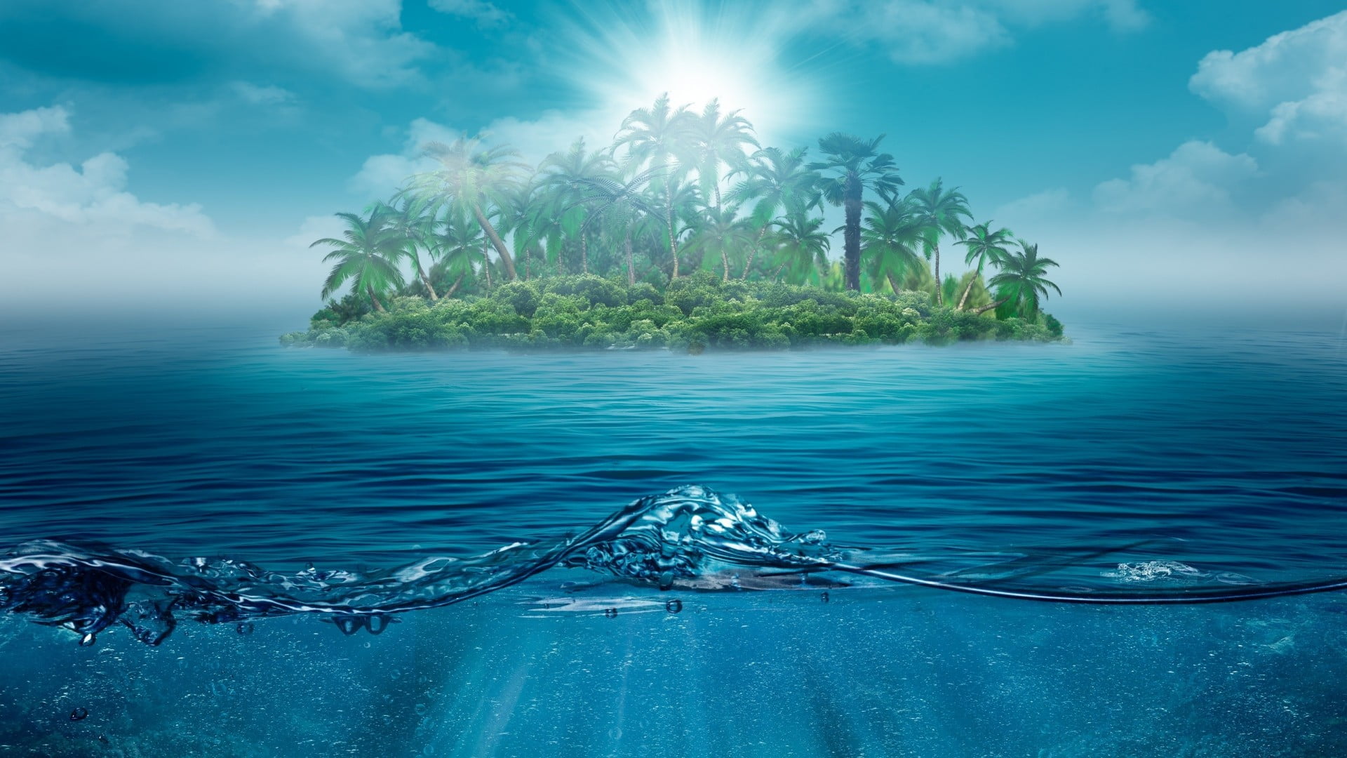 land, sea, tranquility, blue, palm tree, tree, swimming pool, sunlight, tropical climate, trees, 1080P, scenics - nature, outdoors, beauty in nature, nature, HD Wallpaper