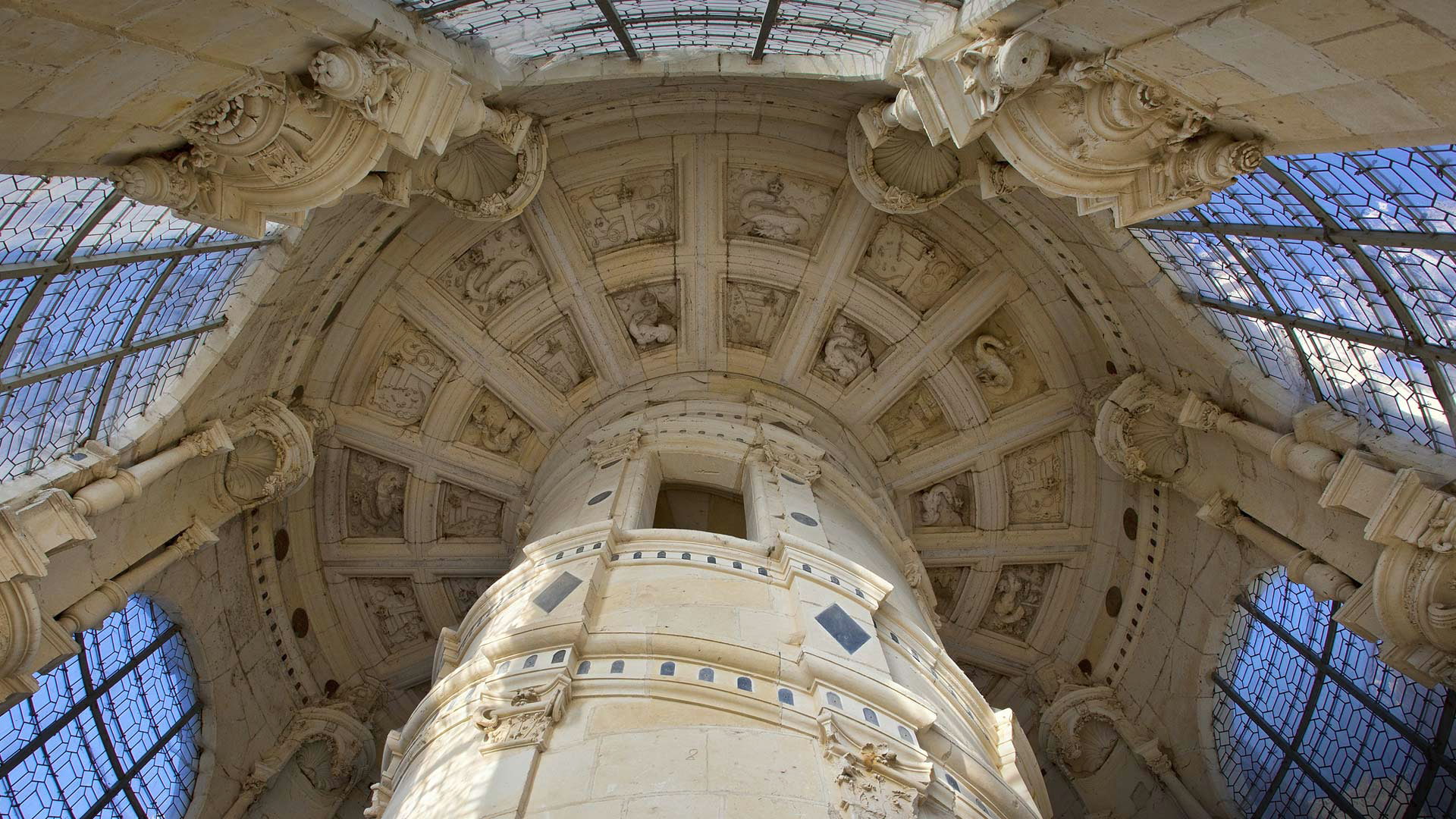 France, Loir-et-cher, 1080P, Chambord castle, ladder Leonardo da Vinci, HD Wallpaper