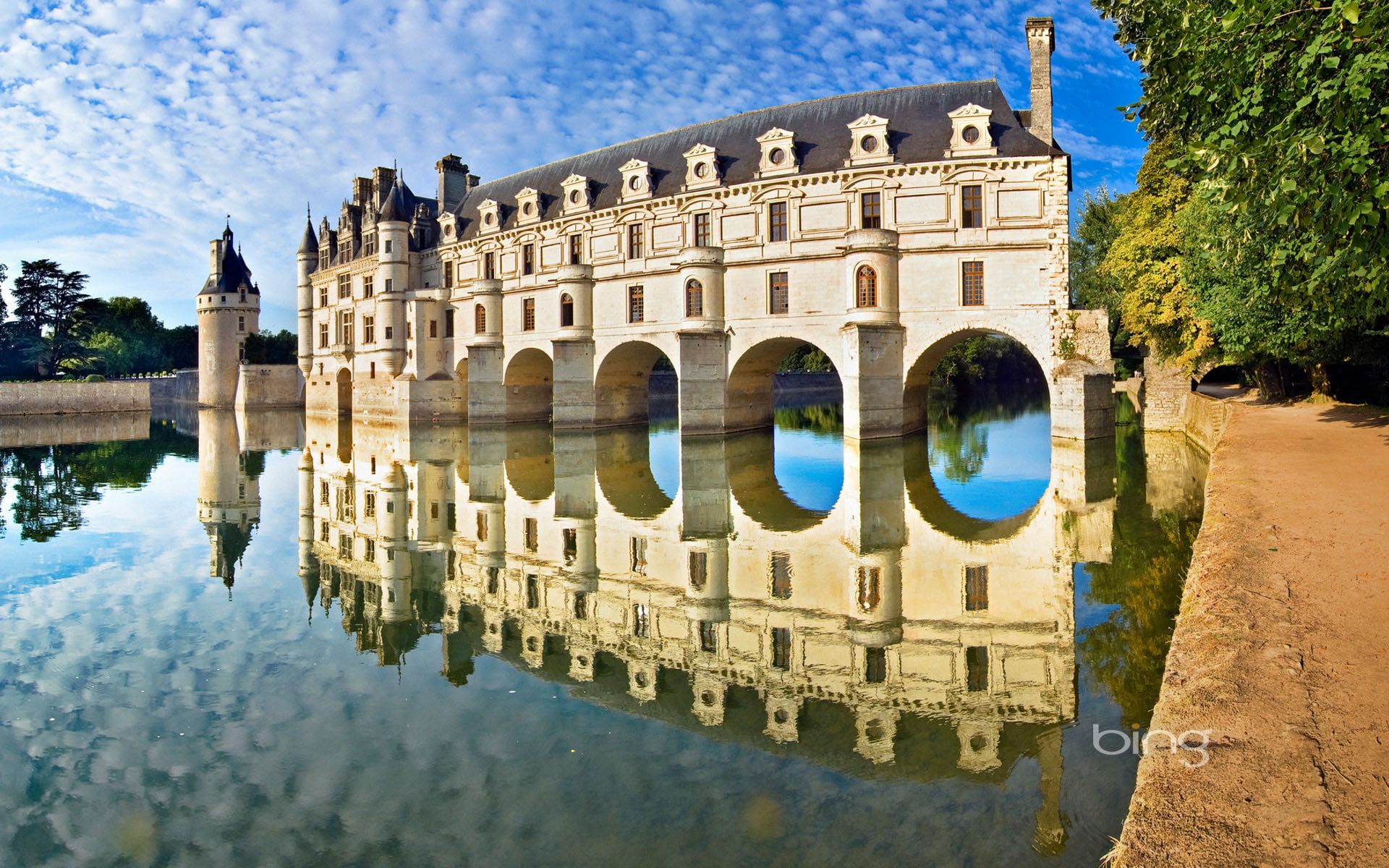 1080P, castles, loire, reflections, chenonceau, valley, bridges, HD Wallpaper