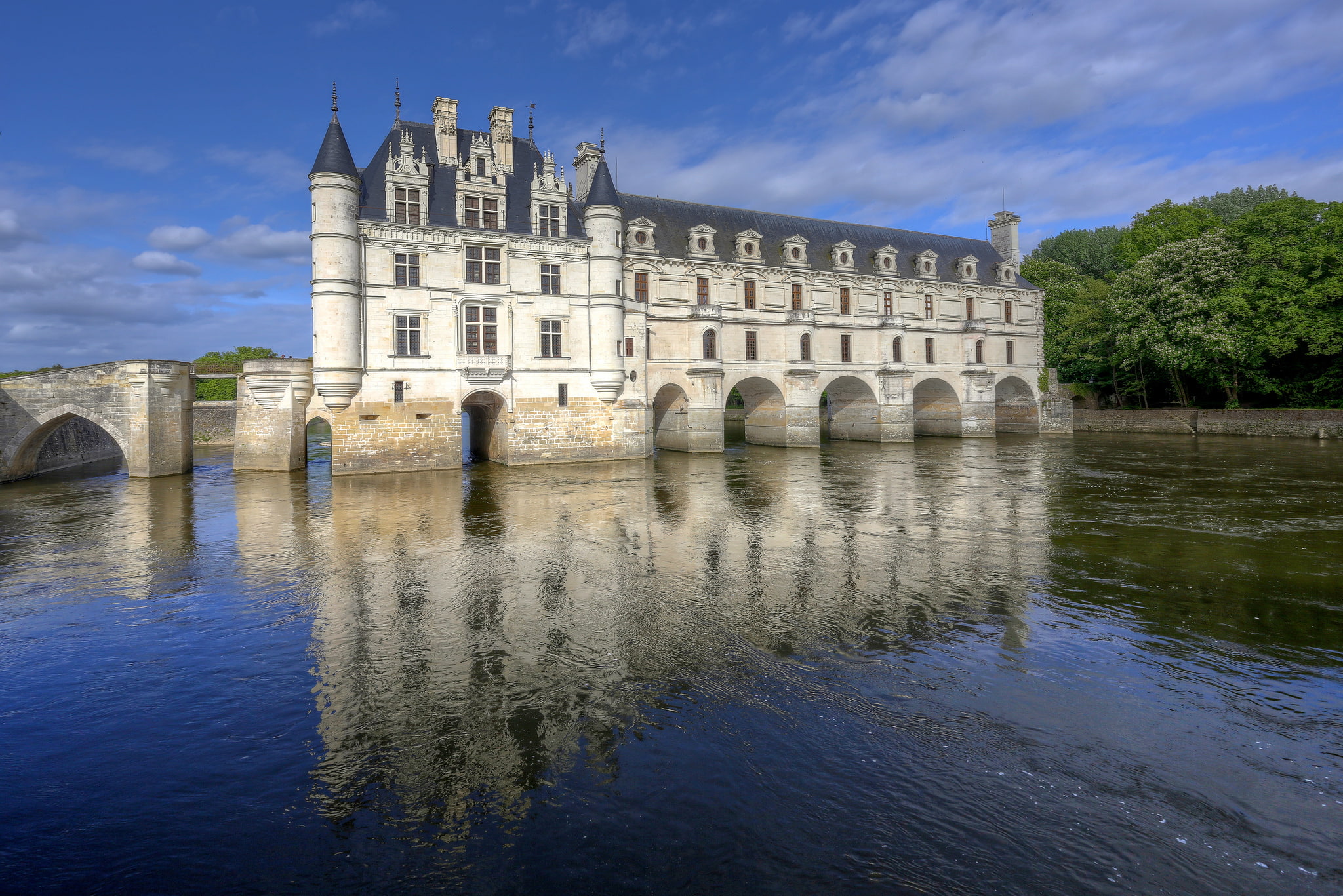 1080P, France, teau, The Castle Of Chenonceau, ch, de, chenonceau, Chateau de Chenonceau, Loire, river, HD Wallpaper