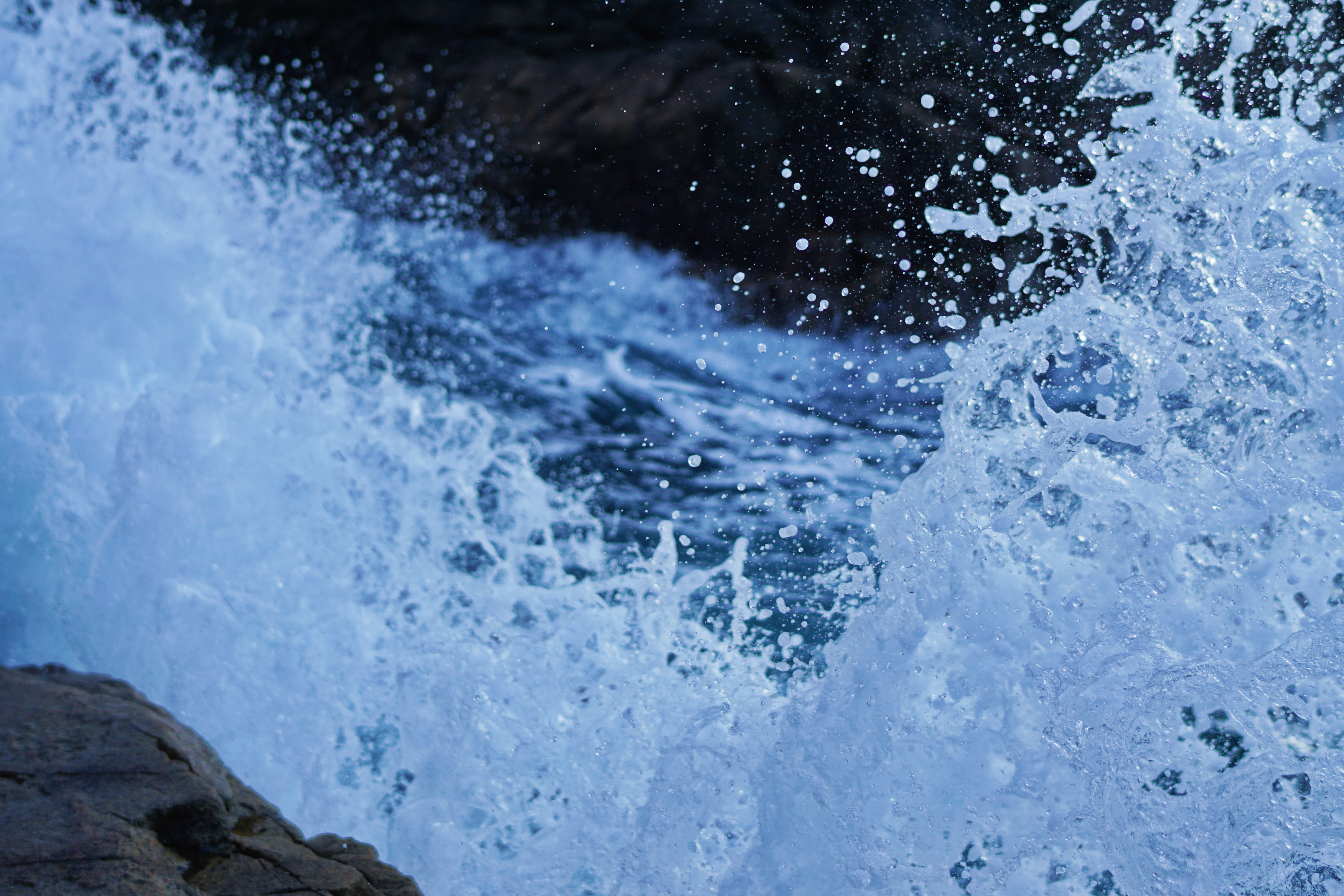 water, sport, white, splash, focus on foreground, power, outdoors, swell, france, splashing, rock, nature, rock - object, beauty in nature, 5K, wave, no people, HD Wallpaper