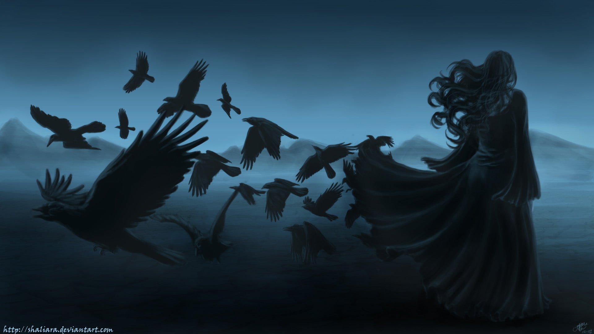 dark, horror, art, gothic, poe, 1080P, raven, birds, mood, women, HD Wallpaper