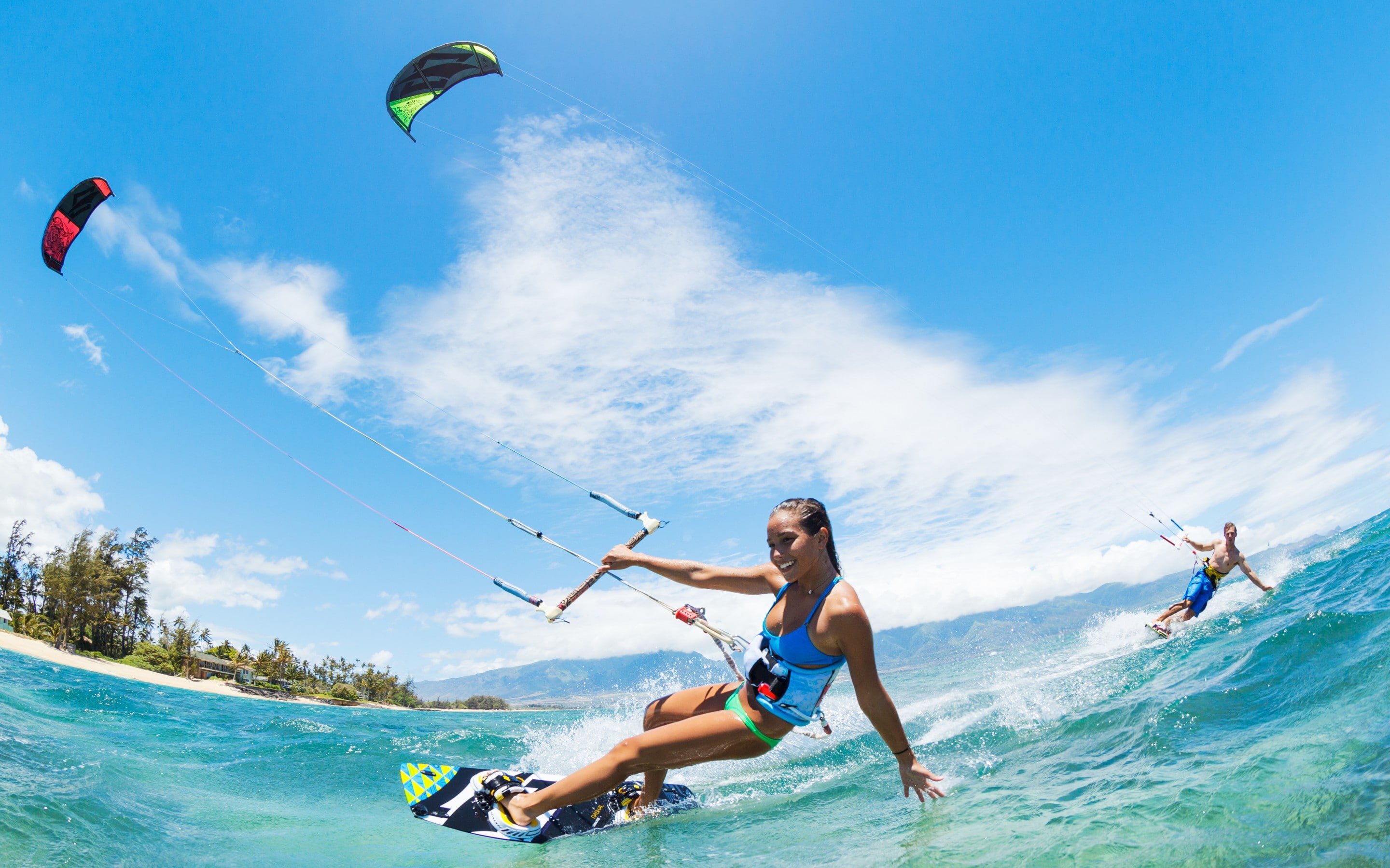vacation, s, boarding, sport, woman, summer, girl, 2K, kite, Sea, The girl, HD Wallpaper
