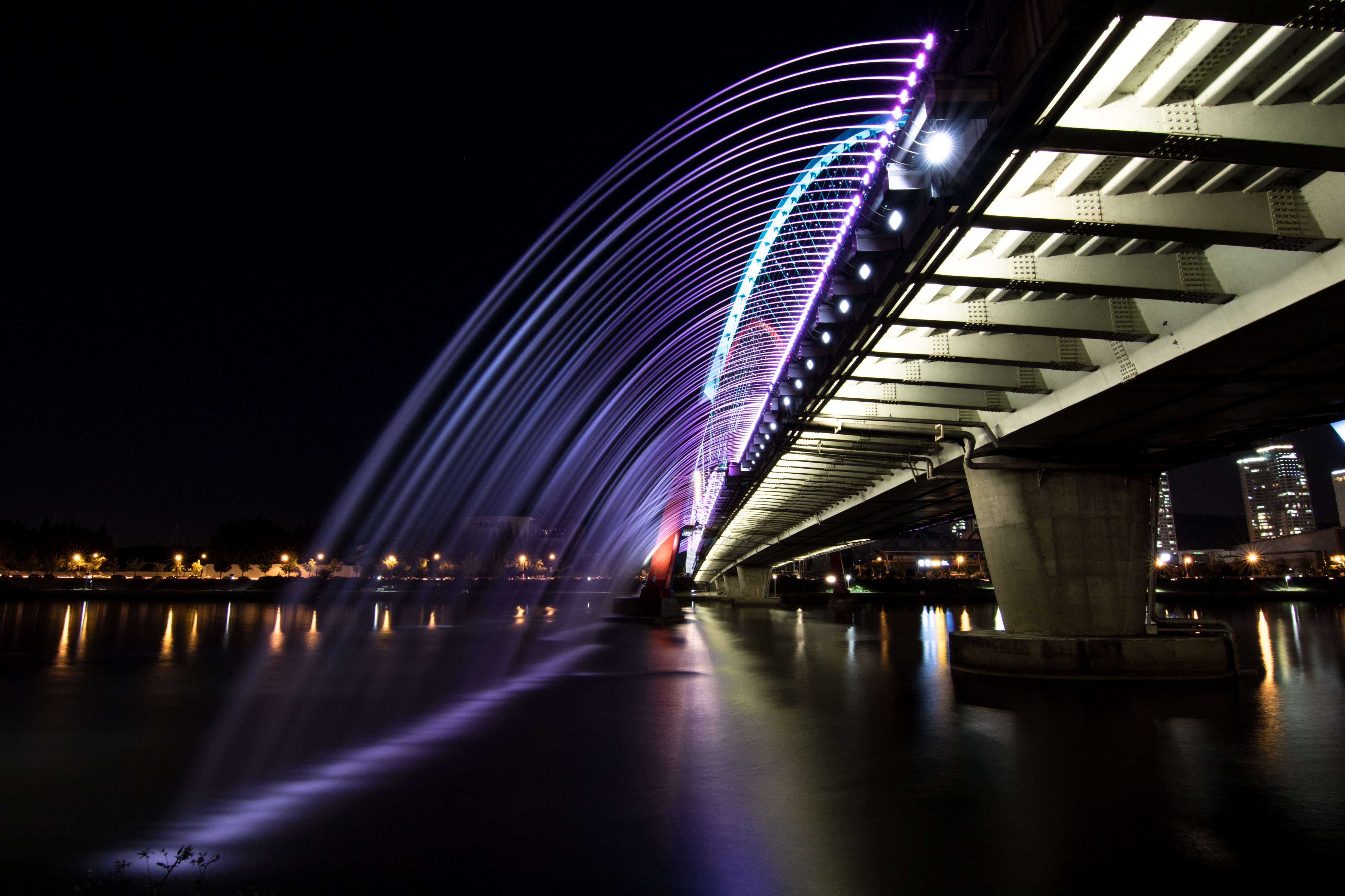 gray, river, illuminated, bridge - man made structure, built structure, city, no people, connection, night, skyscraper, nature, outdoors, city life, architecture, HD Wallpaper