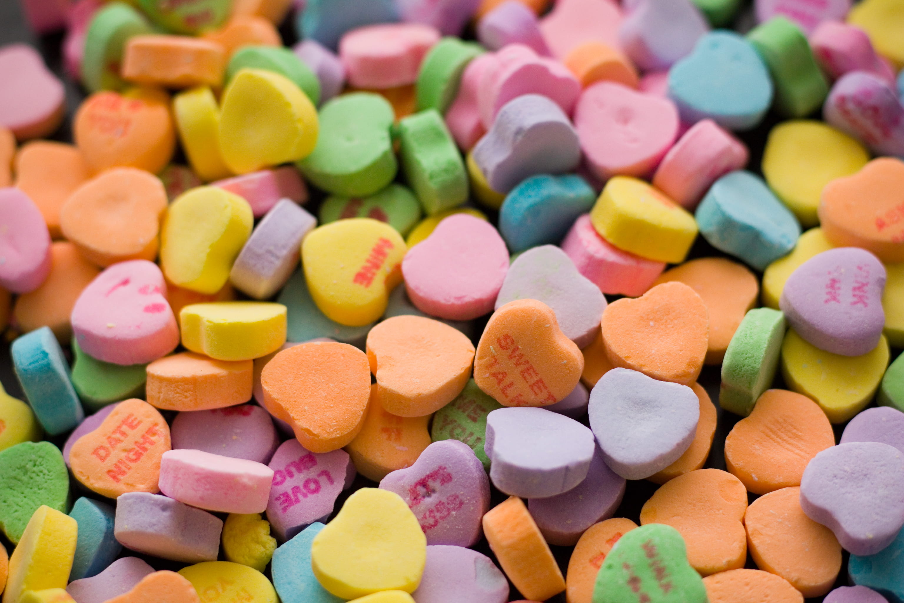 colorful, delicious, assorted, hearts, chewy, candy heart, bonbon, shape, backgrounds, heart shape, candies, shaped, sweet, variation, multi colored, heart, HD Wallpaper
