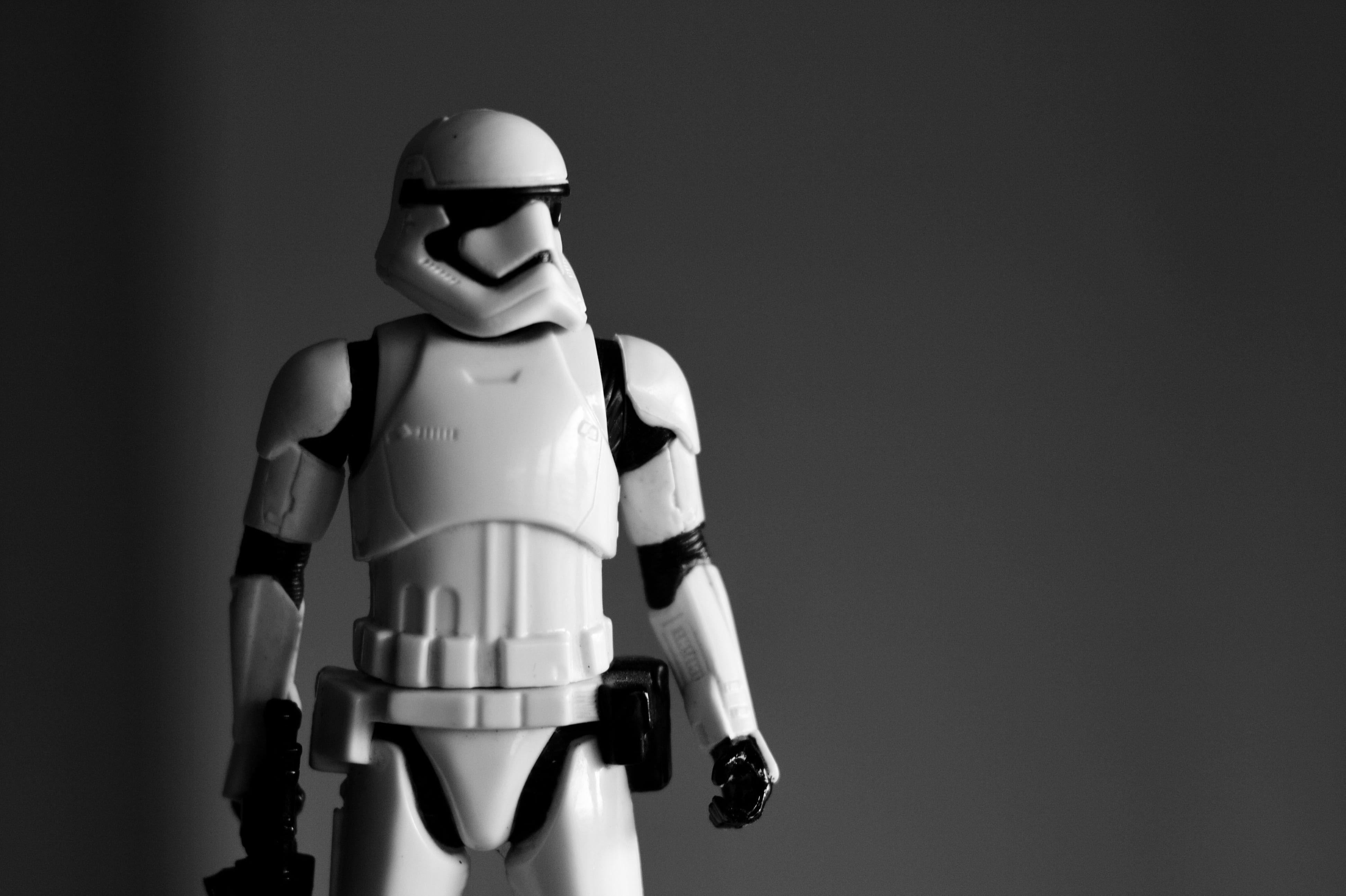 copy space, macro, star wars, stormtrooper, helmet, 4K, star, figurine, star war, headwear, storm trooper, armed forces, indoors, technology, government, HD Wallpaper