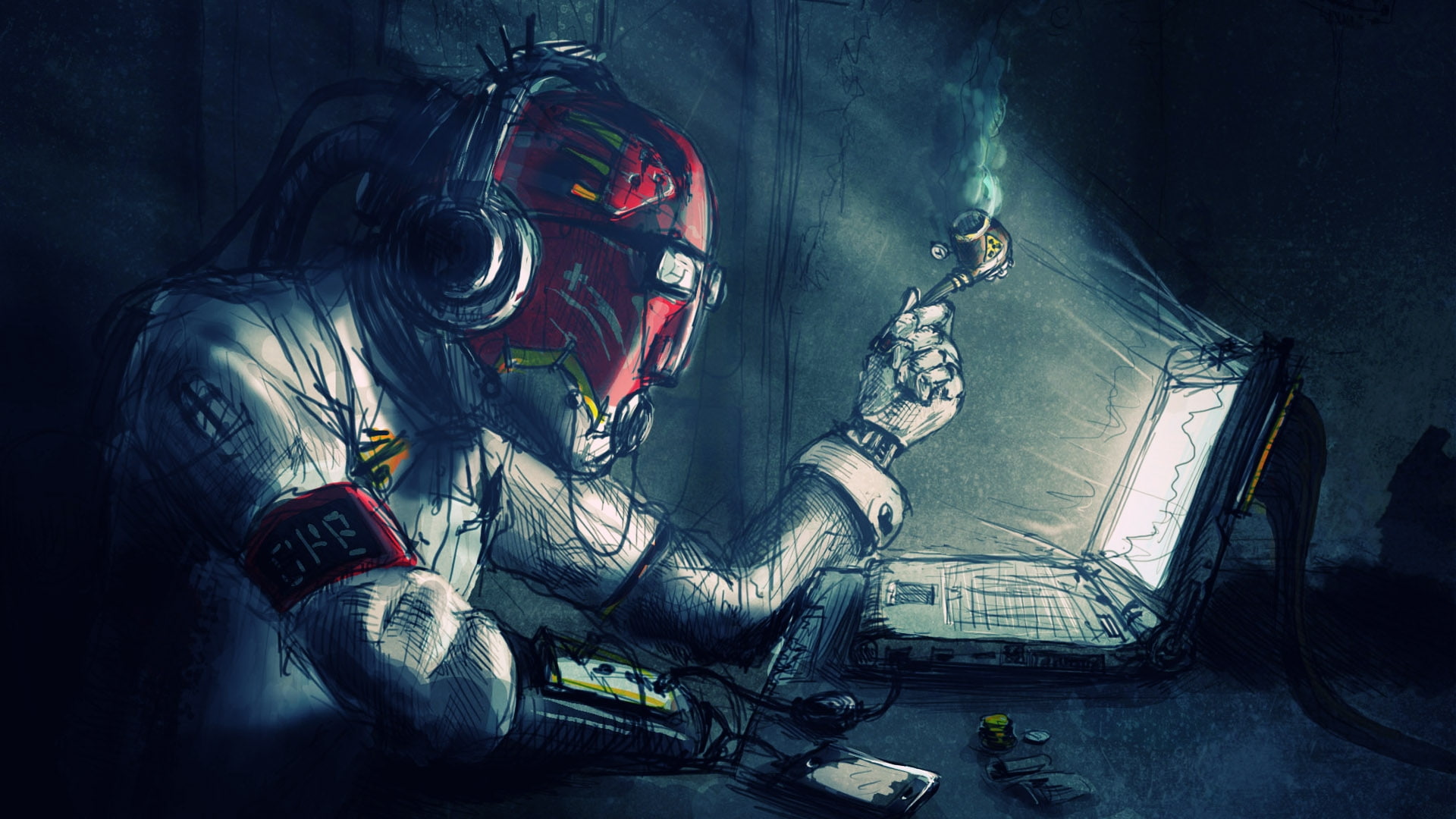 marijuana, sci, mech, computer, cyborg, 1080P, robot, humor, toke, art, tech, HD Wallpaper