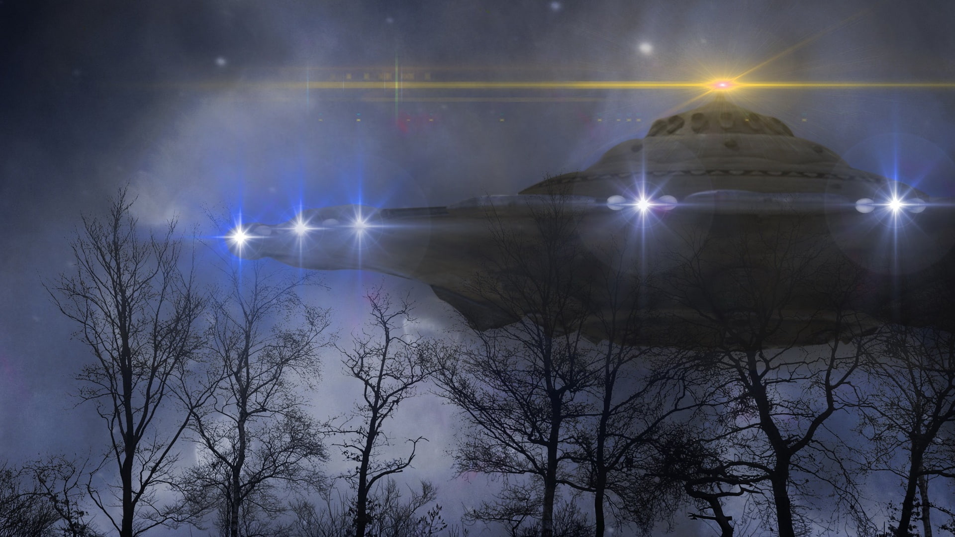 trees, night, alian, ufo, unidentified flying object, 1080P, HD Wallpaper