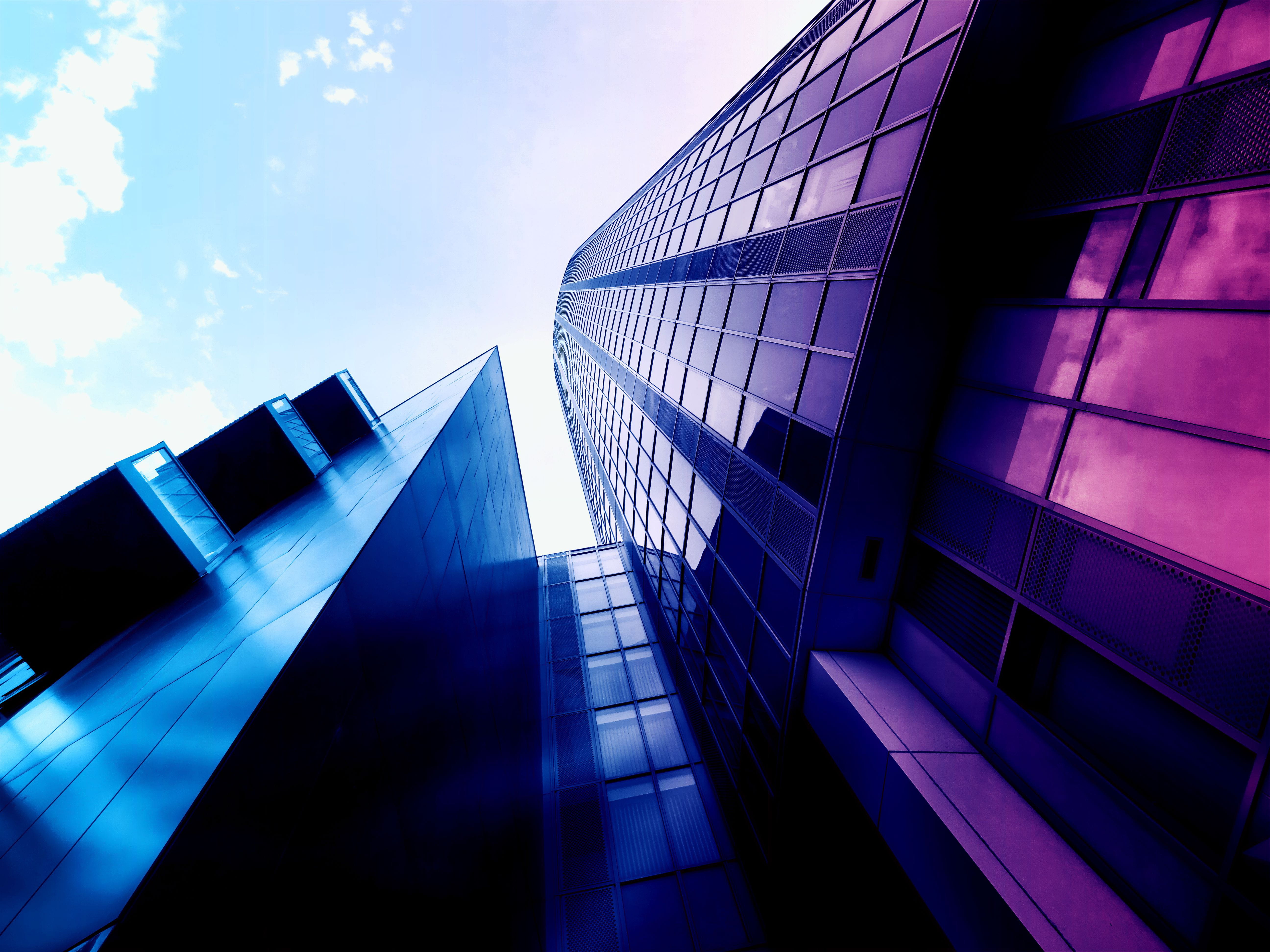 tower, office building exterior, building, sunlight, cloud - sky, window, exterior, nature, downtown, 5K, low angle view, glass items, outdoors, contemporary, HD Wallpaper