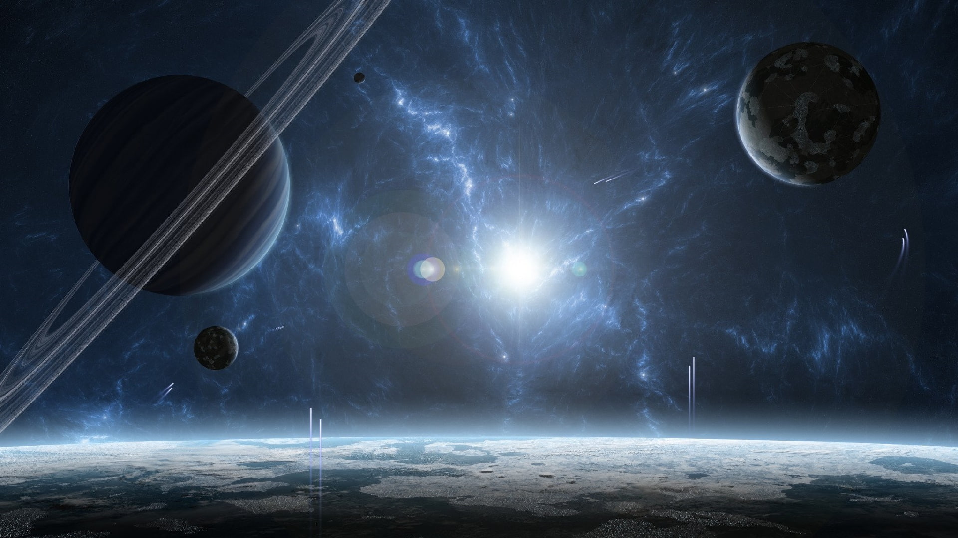 ringed planet, scifi, 1080P, galaxy, universe, planet, sci fi, space, others worlds, planetary ring, HD Wallpaper