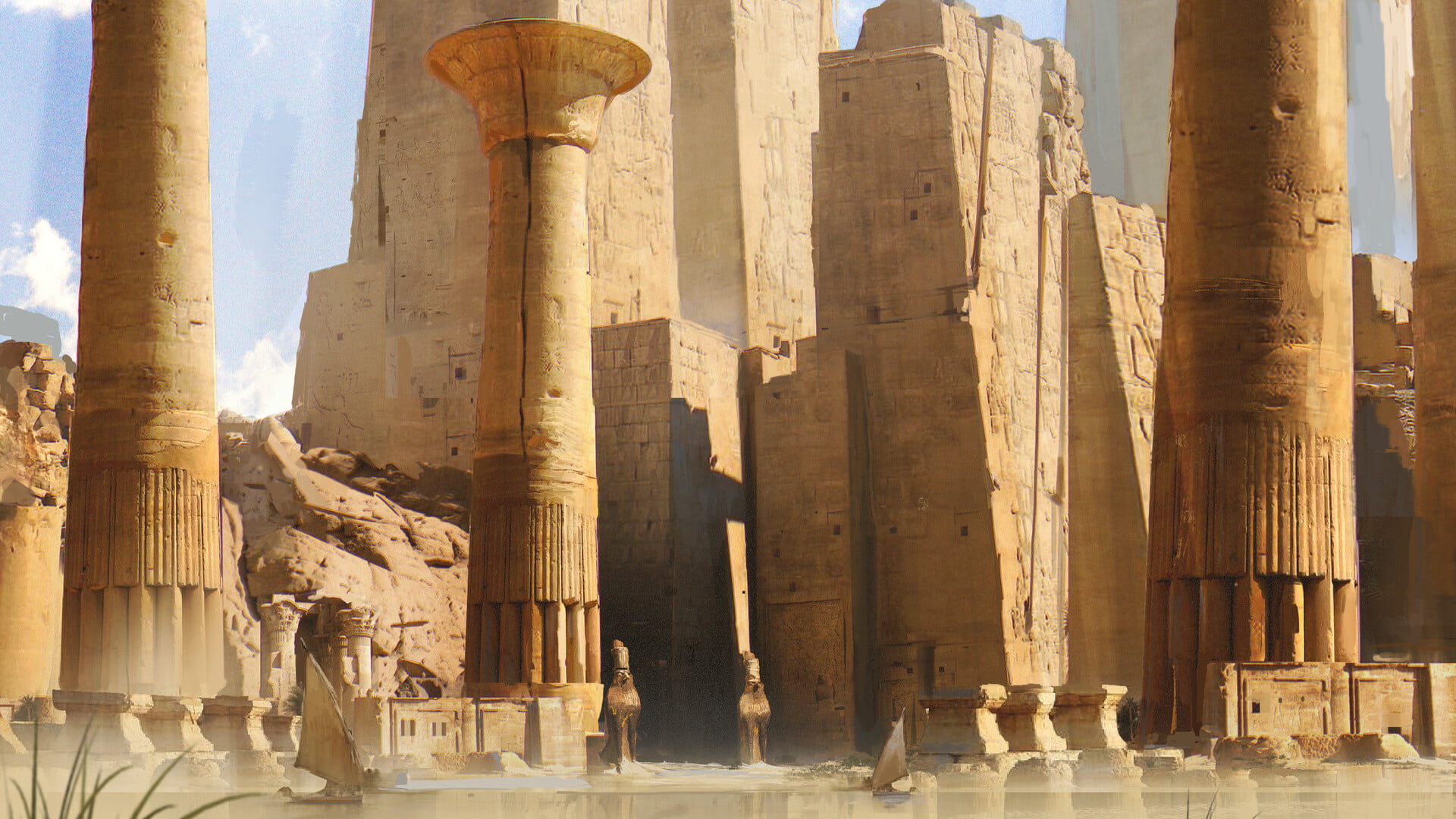 Temple, 1080P, Fantasy, Columns, Ruin, Egyptian, HD Wallpaper