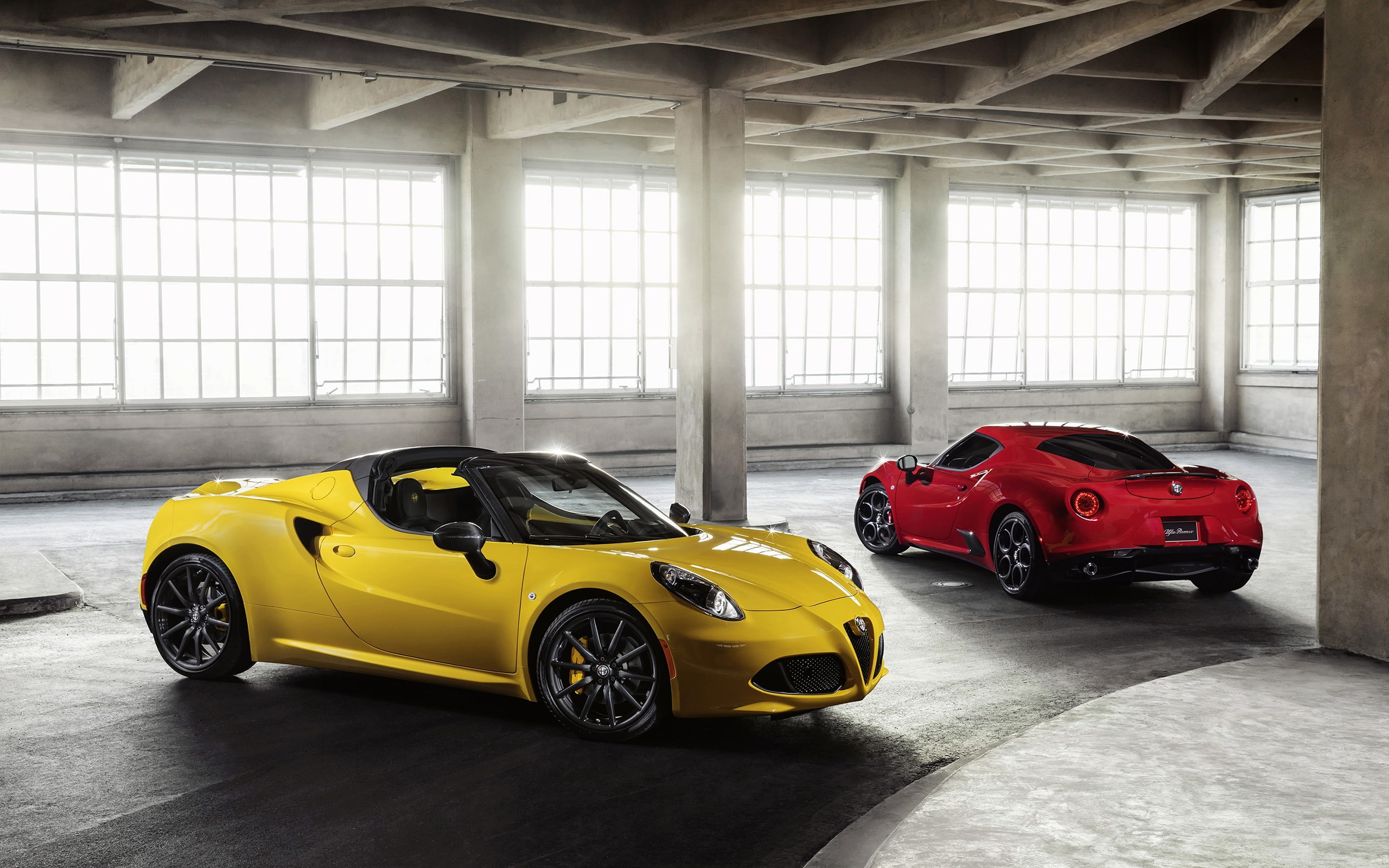 wealth, transportation, car, architectural column, motor vehicle, window, land vehicle, 2K, architecture, day, mode of transportation, red, Alfa Romeo 4C Spider, HD Wallpaper
