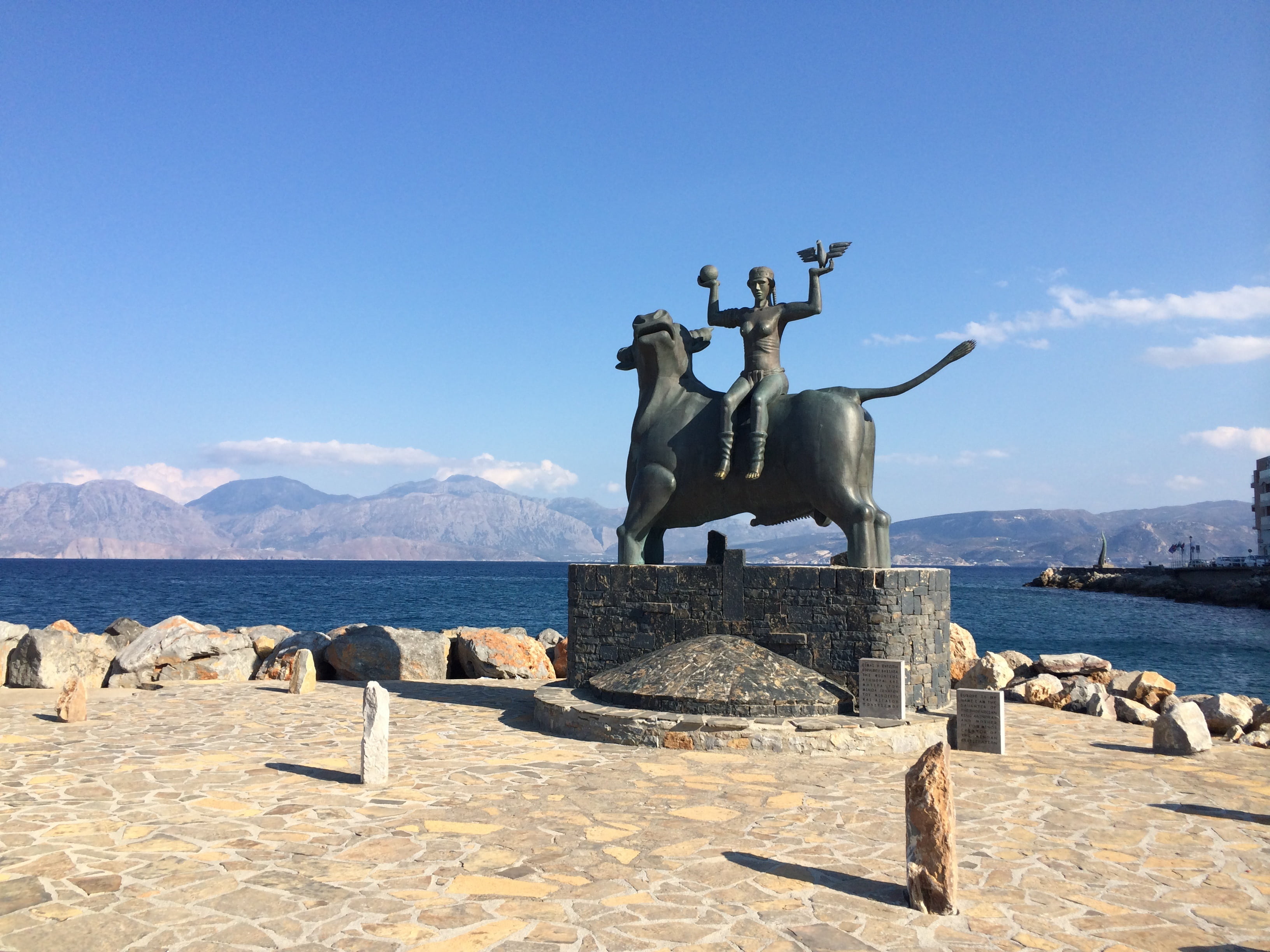 statue, greece, history, travel, outdoors, no people, sea, sunlight, mountain, human representation, representation, sky, travel destinations, europe, architecture, HD Wallpaper